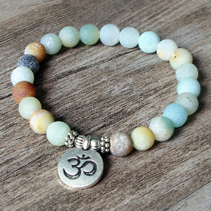 8mm Matte Amazonite Beads with OM Charm Bracelet