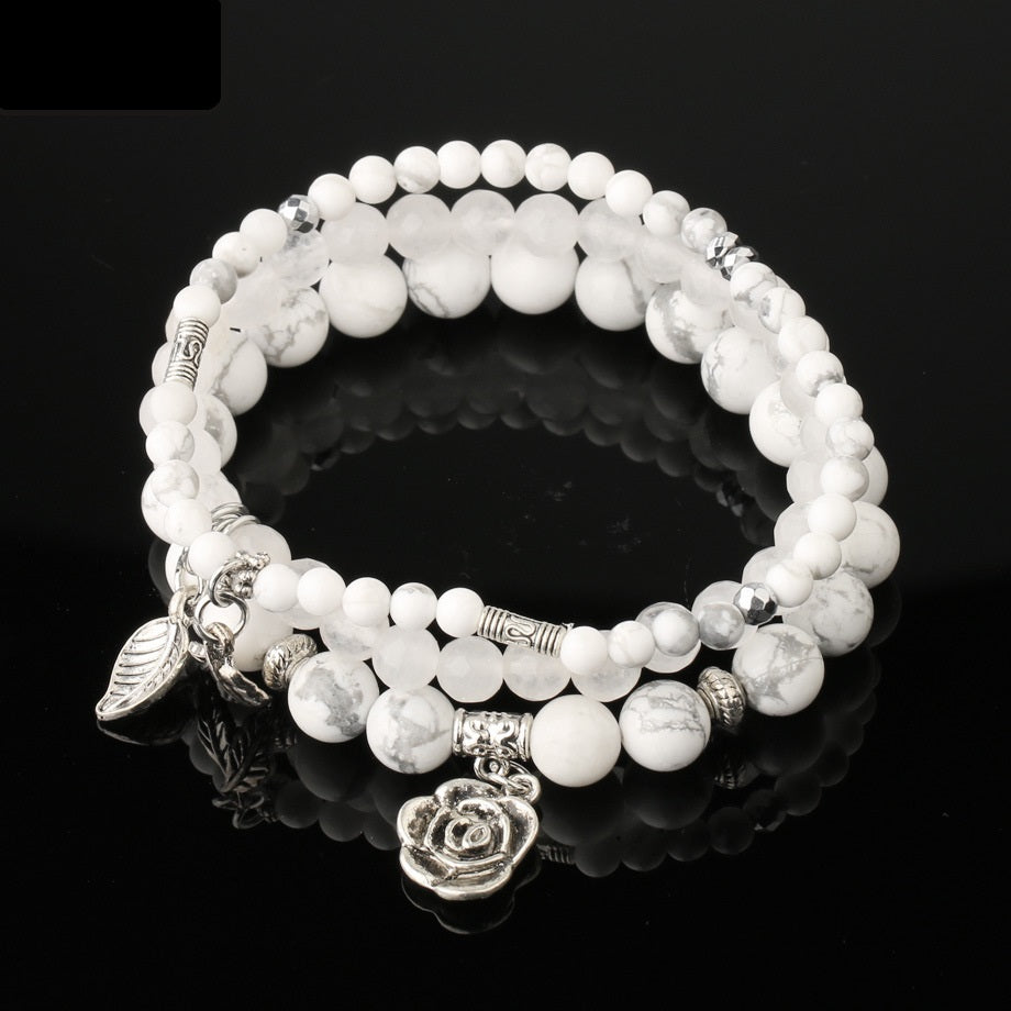 3 Row Bracelet Natural Healing Crystal with Rose Charm Bracelets