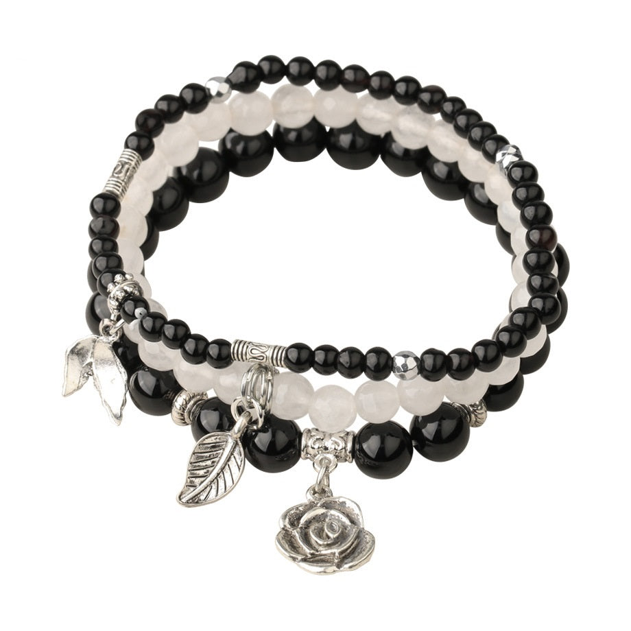 3 Row Bracelet Natural Healing Crystal with Rose Charm Bracelets
