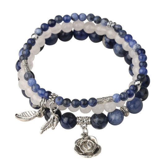 3 Row Bracelet Natural Healing Crystal with Rose Charm Bracelets