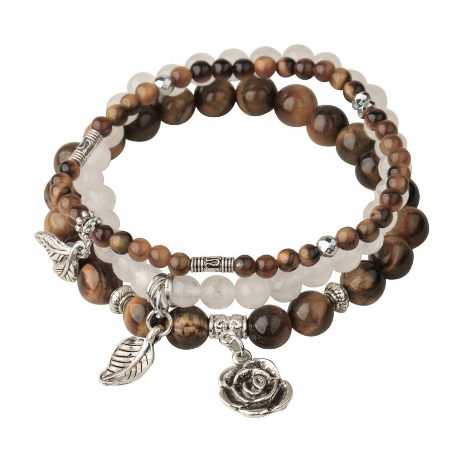 3 Row Bracelet Natural Healing Crystal with Rose Charm Bracelets