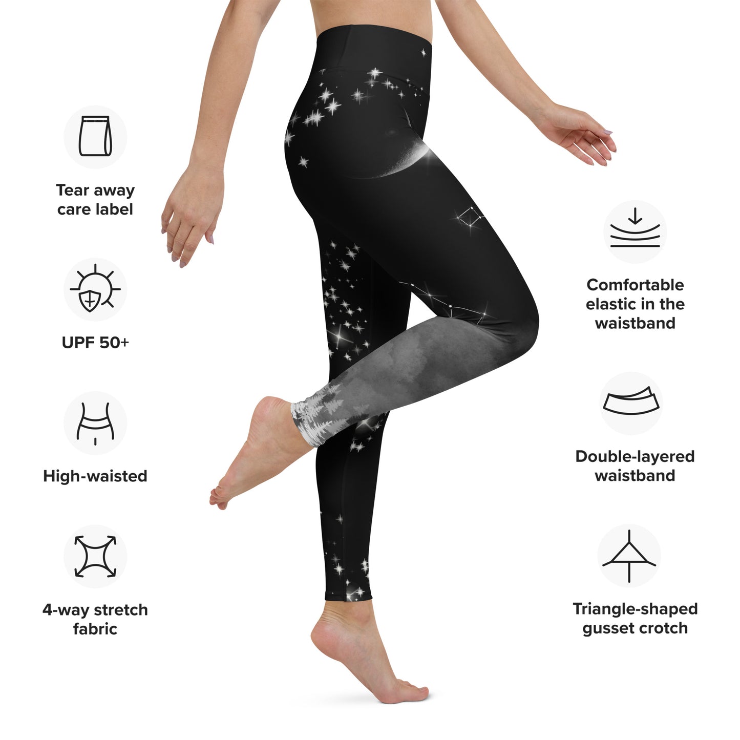Galaxy Panda Yoga Leggings --- Jet Black