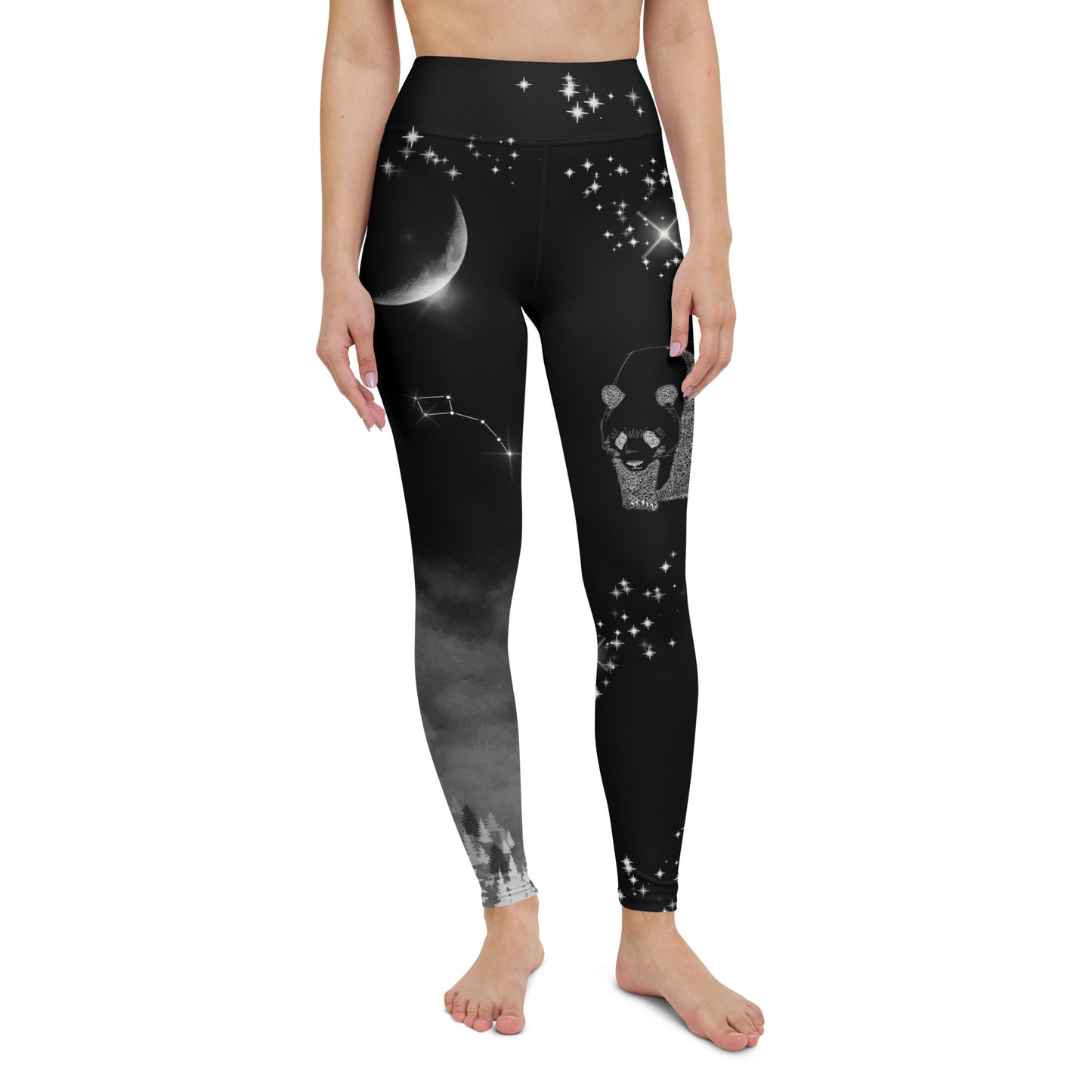 Galaxy Panda Yoga Leggings --- Jet Black