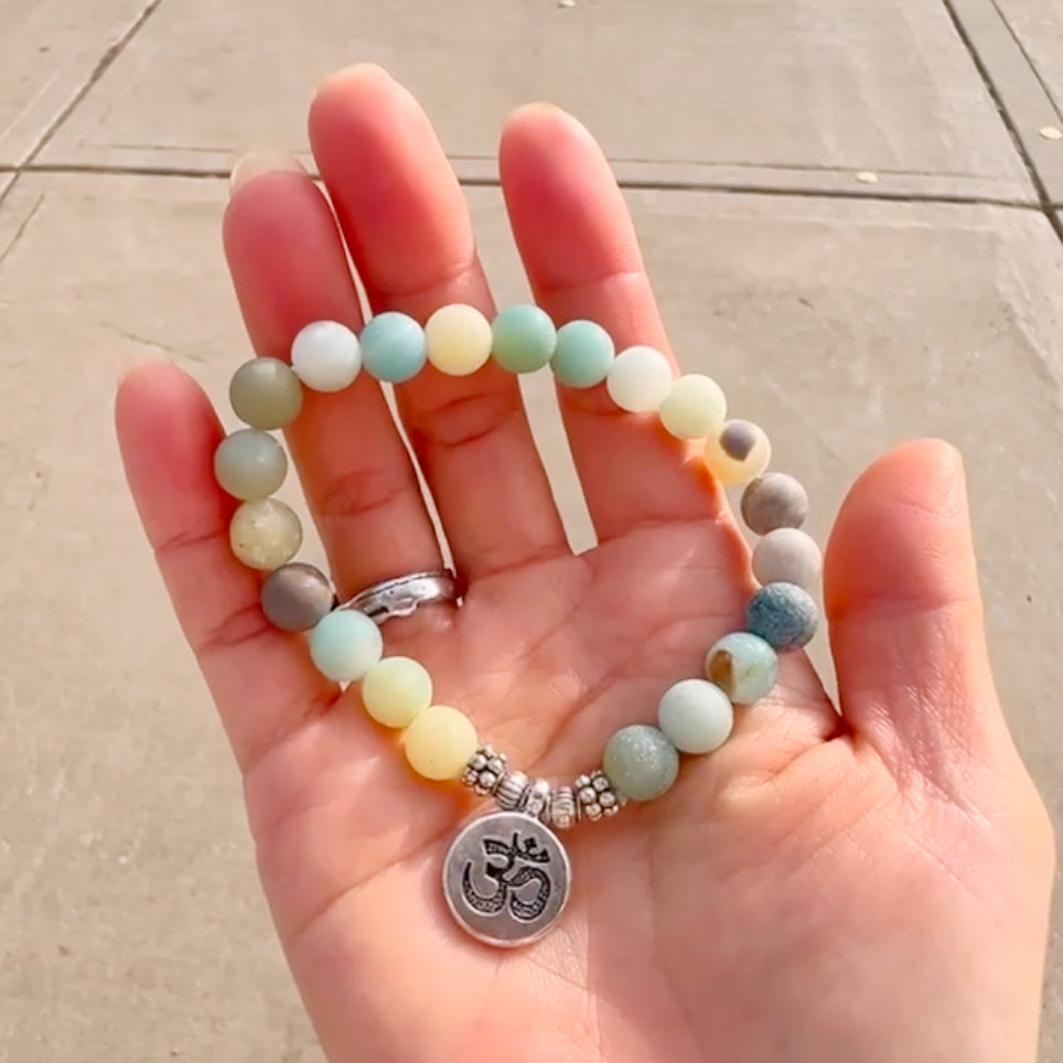 8mm Matte Amazonite Beads with OM Charm Bracelet