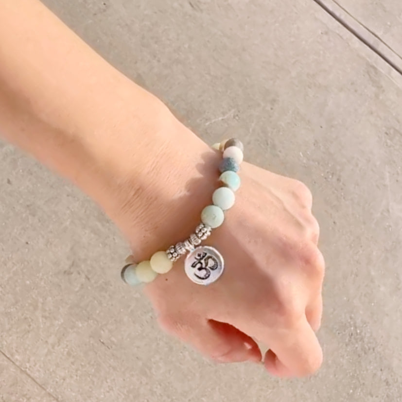 8mm Matte Amazonite Beads with OM Charm Bracelet