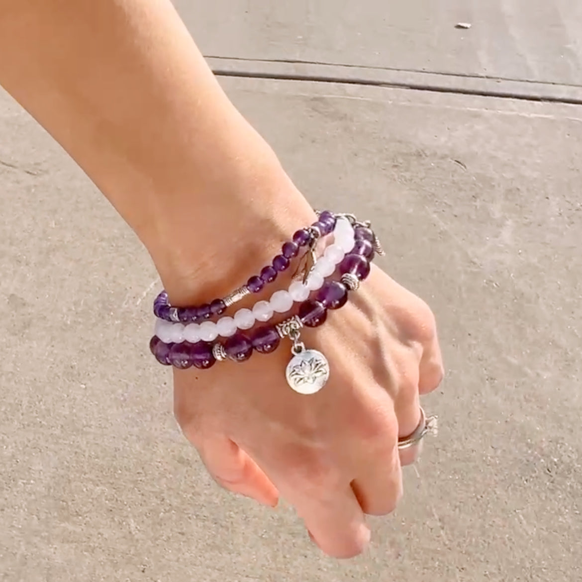 3 Row Bracelet Natural Healing Crystal with Rose Charm Bracelets