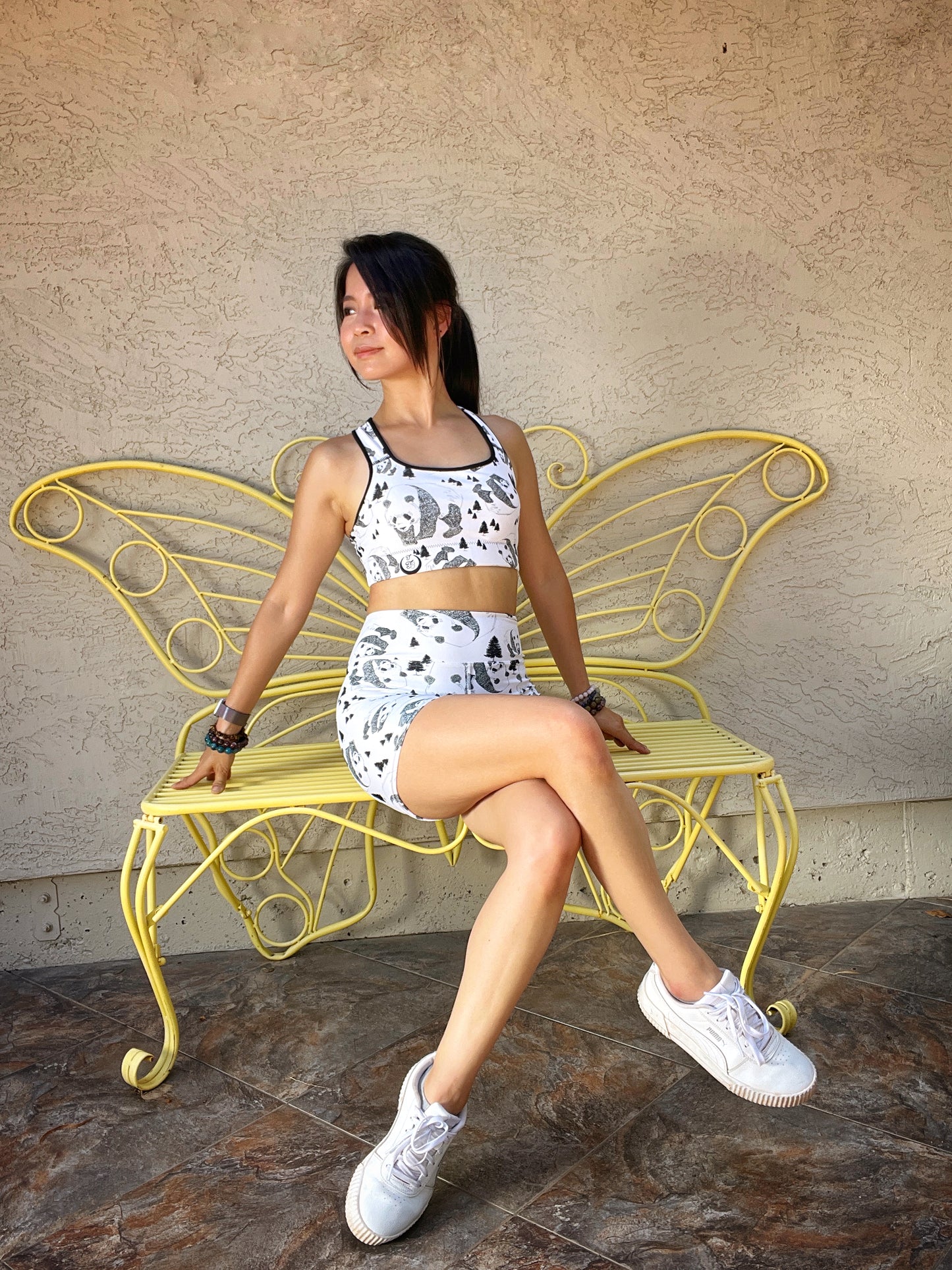 Panda Pattern Yoga Shorts --- Pure White
