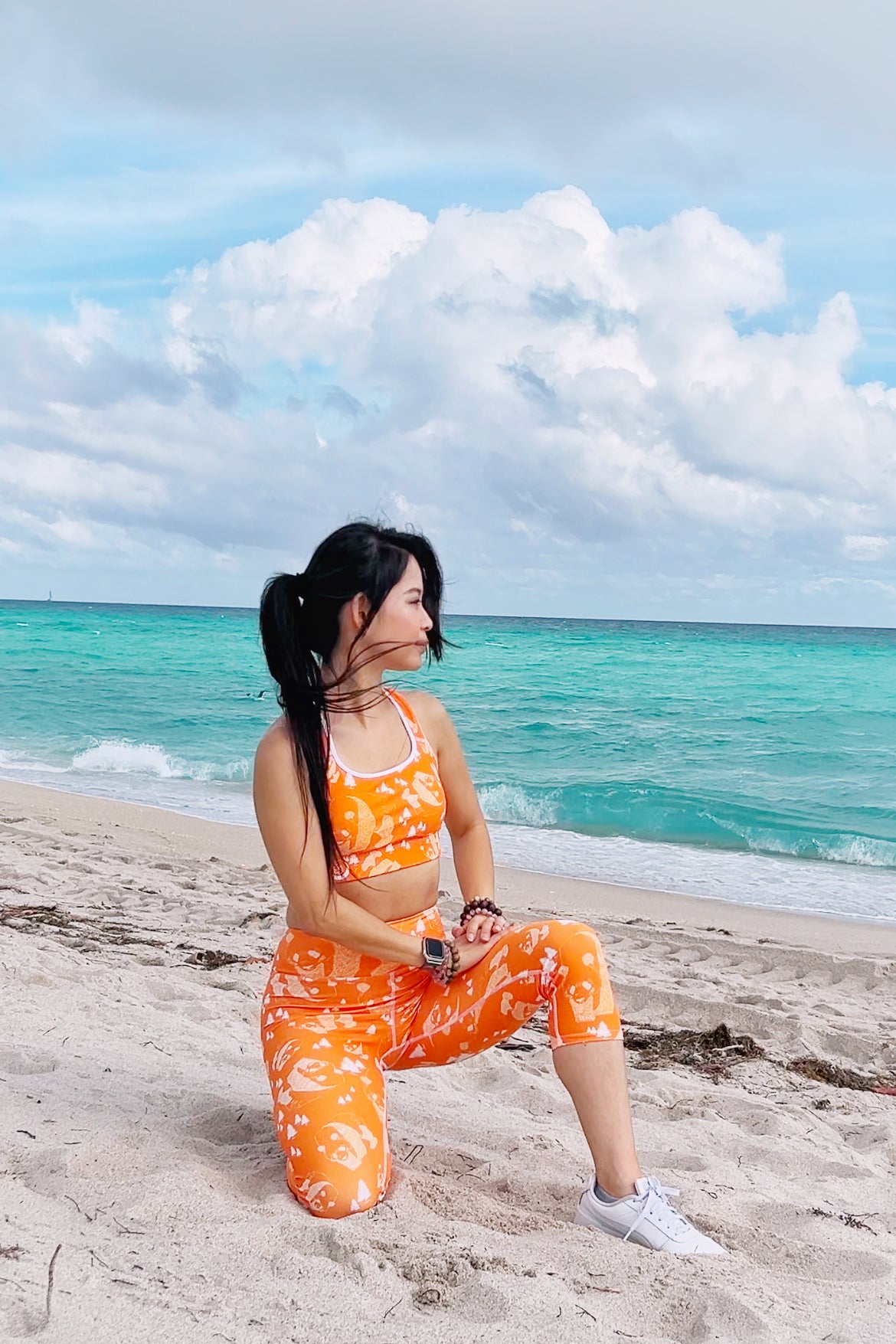 Panda Pattern Yoga Capri Leggings --- Cheerful Orange