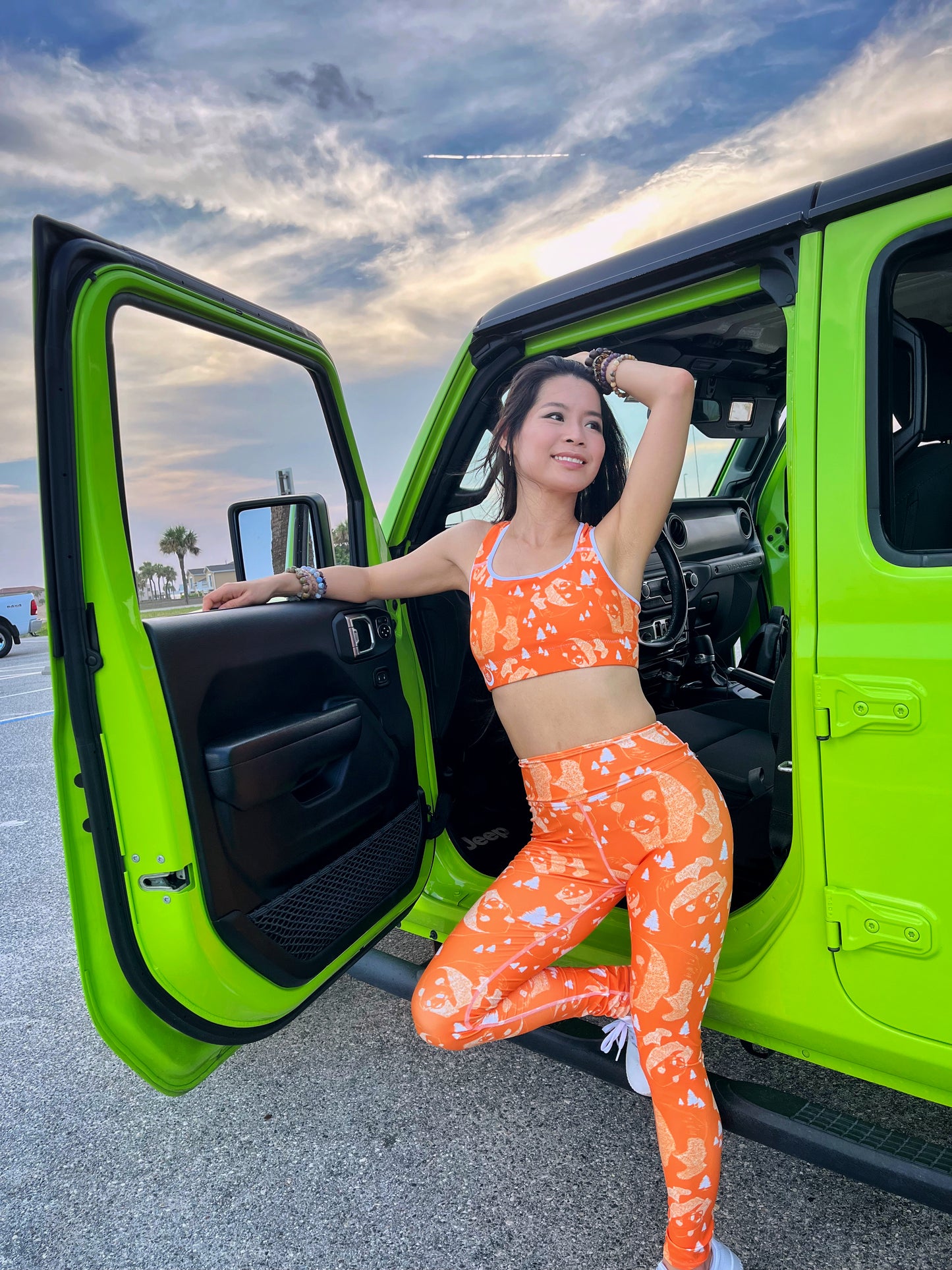 Panda Pattern Yoga Leggings --- Cheerful Orange