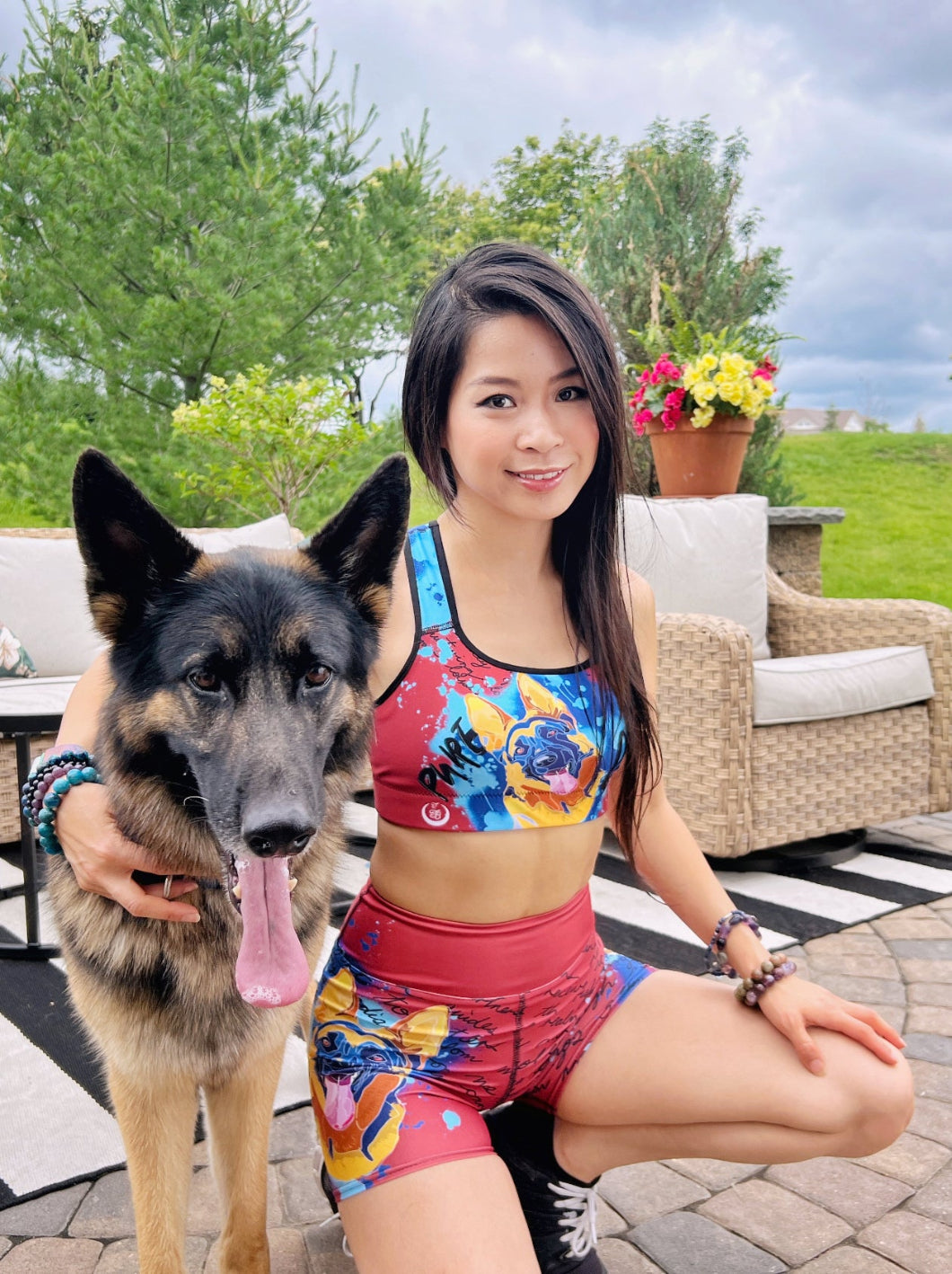 Pure Love German Shepherd Padded Sports Bra --- Fiery Red