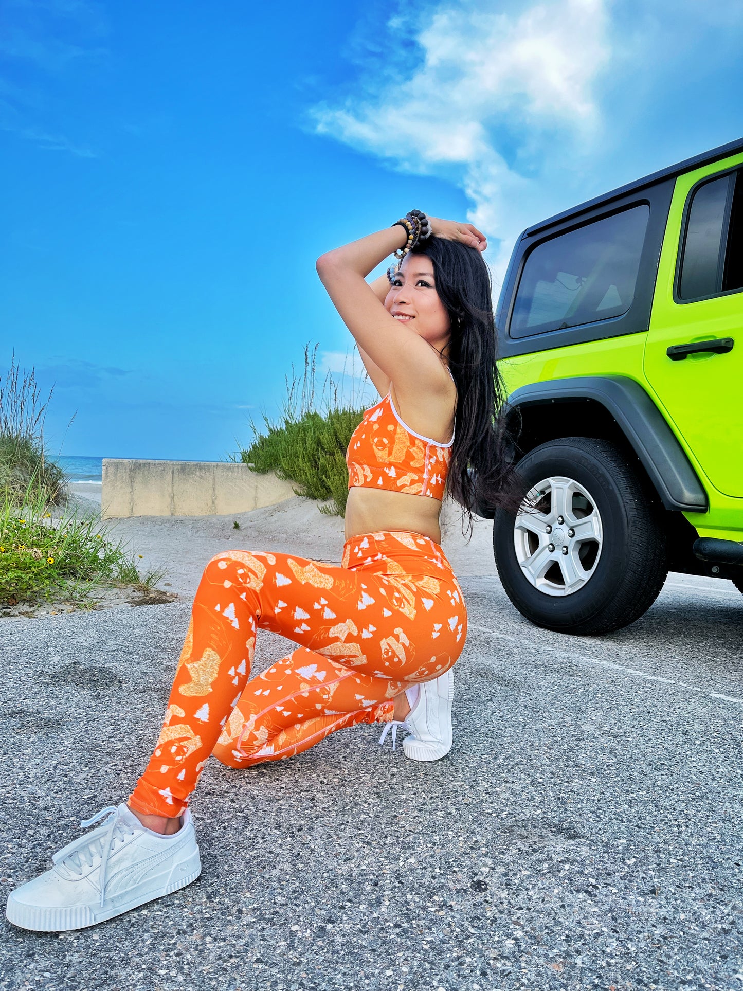 Panda Pattern Yoga Leggings --- Cheerful Orange