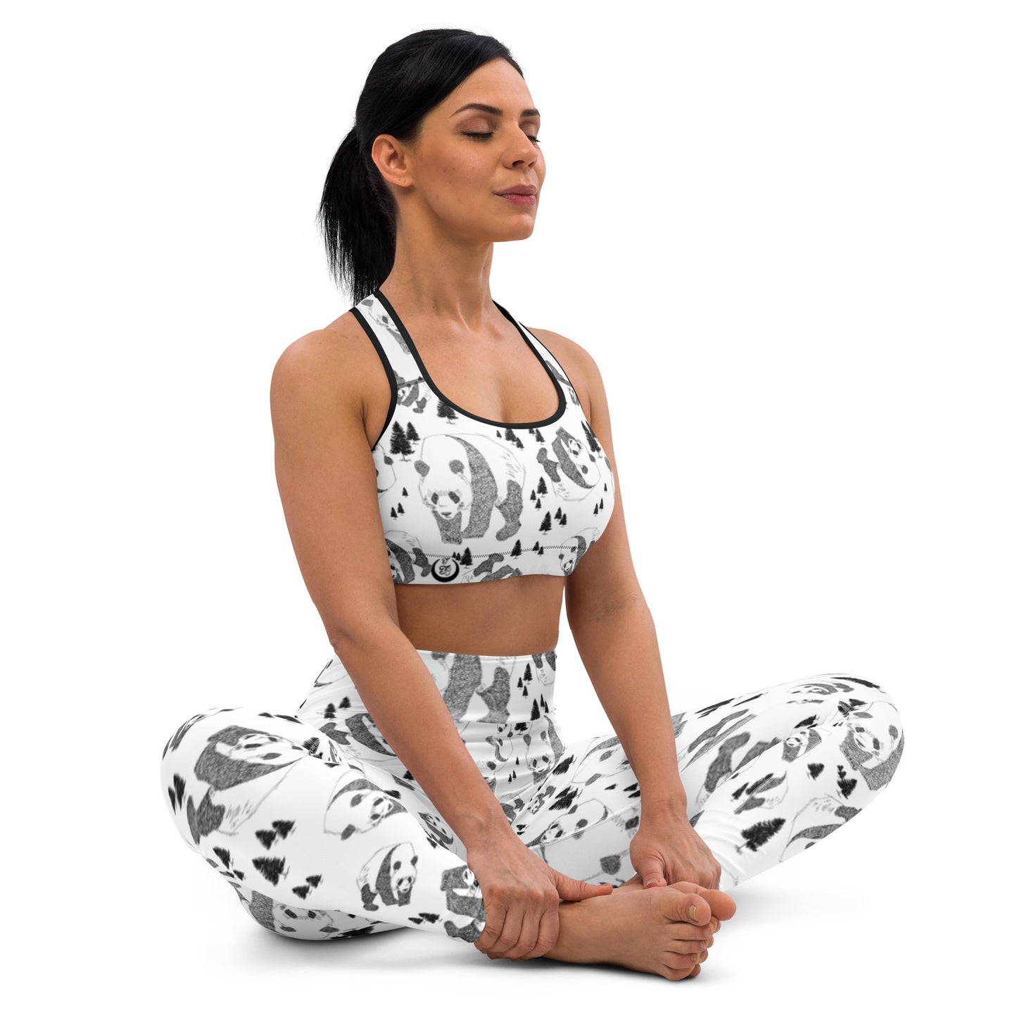 Panda Pattern Yoga Leggings --- Pure White