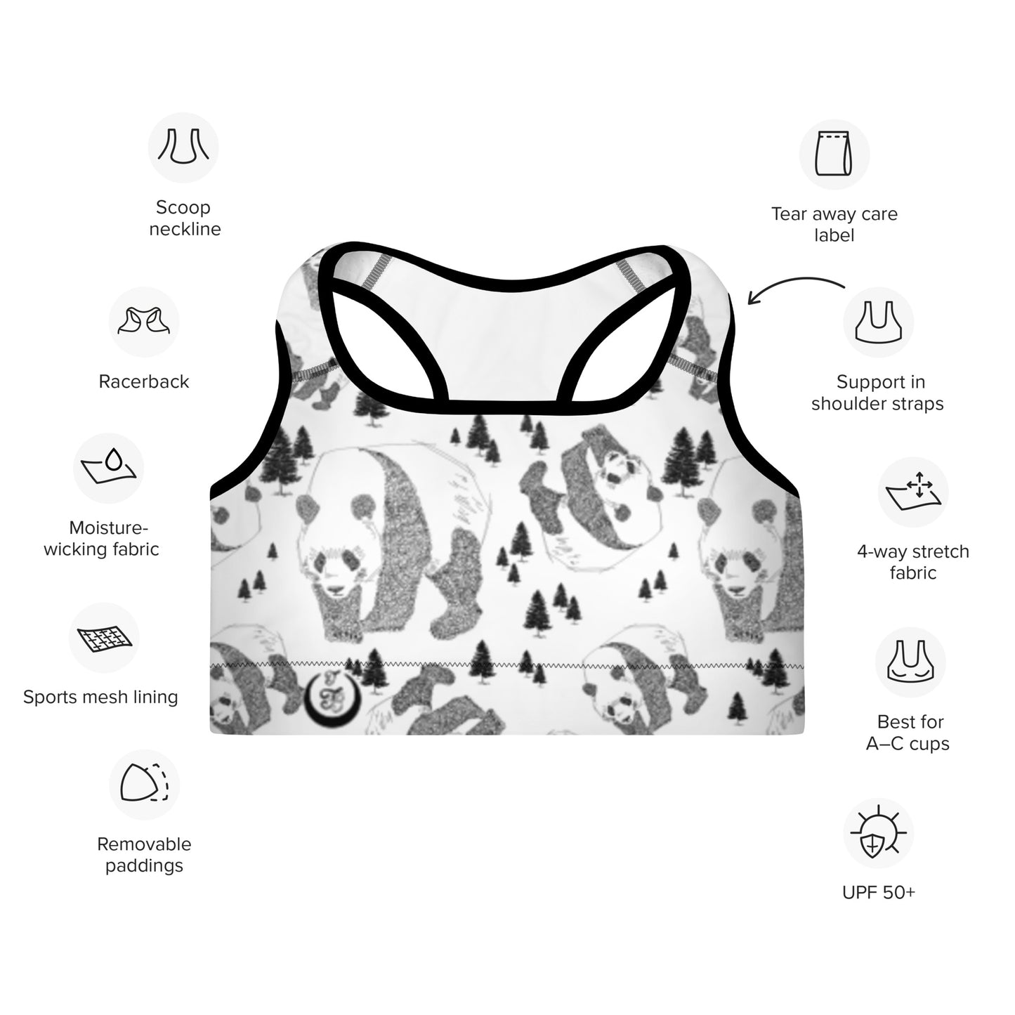 Panda Pattern Padded Sports Bra --- Pure White
