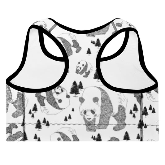 Panda Pattern Padded Sports Bra | Pure White