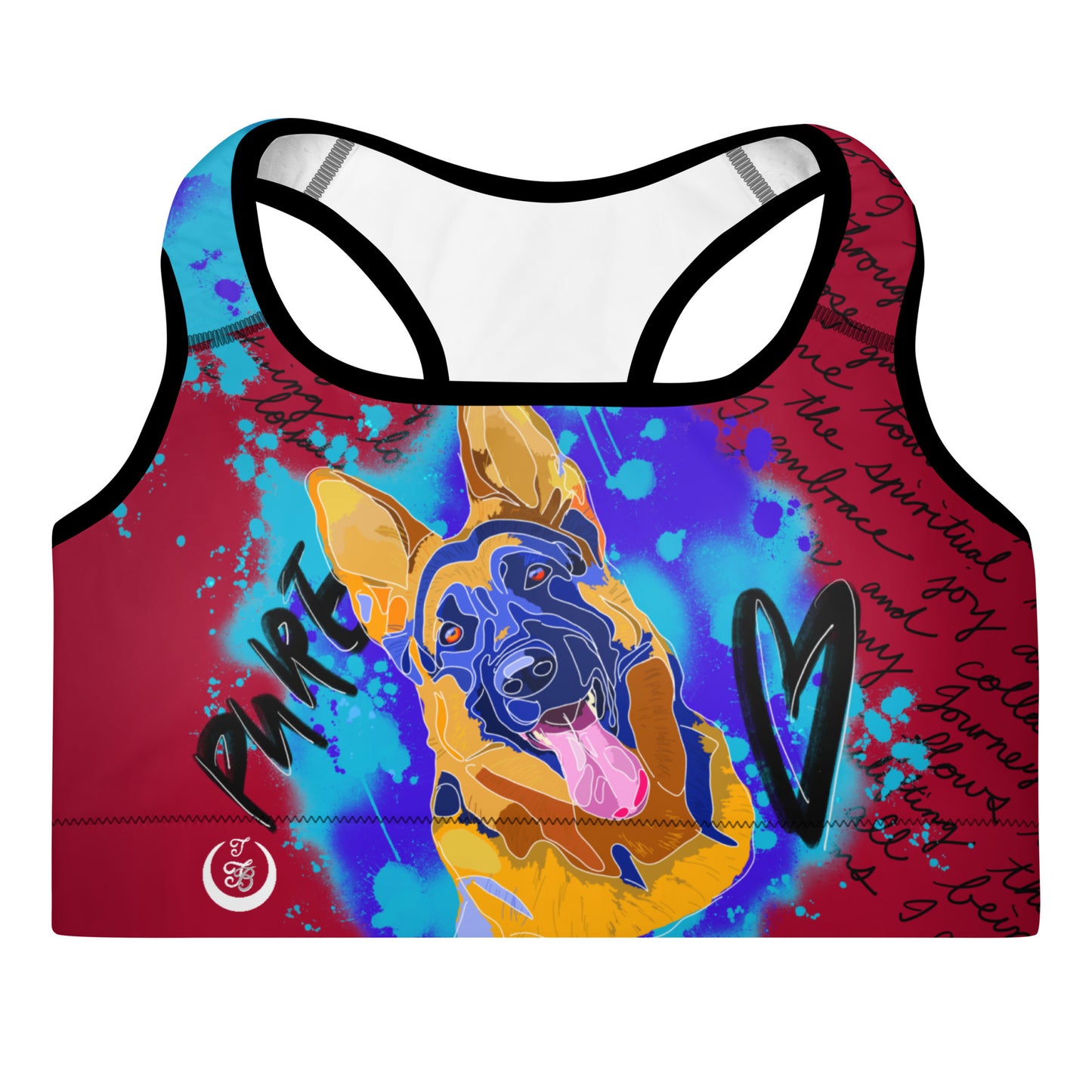 Pure Love German Shepherd Padded Sports Bra --- Fiery Red