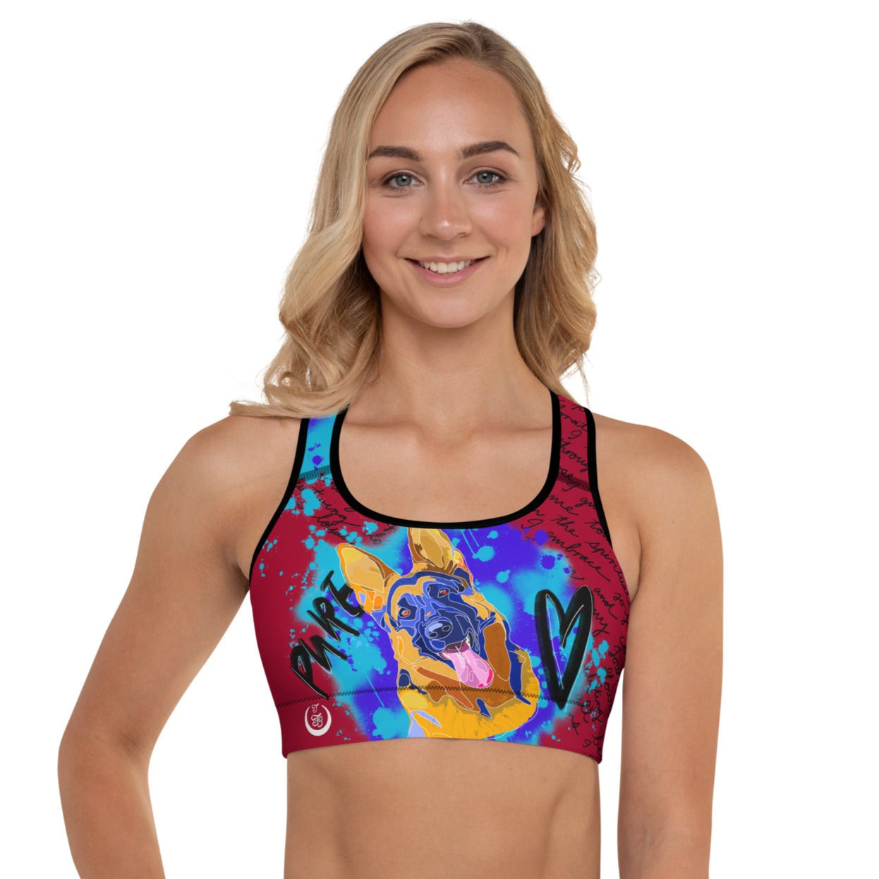 Pure Love German Shepherd Padded Sports Bra --- Fiery Red