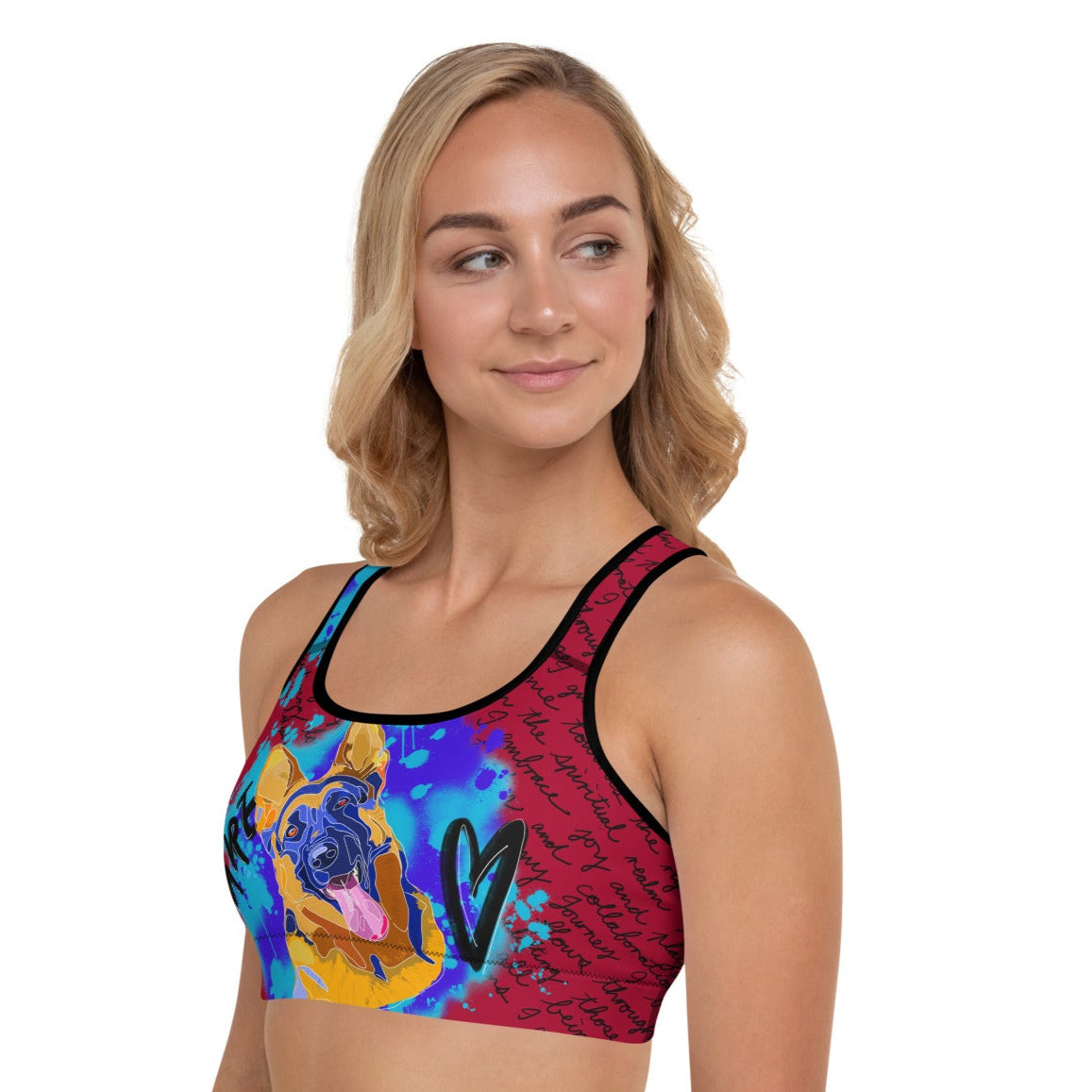 Pure Love German Shepherd Padded Sports Bra --- Fiery Red