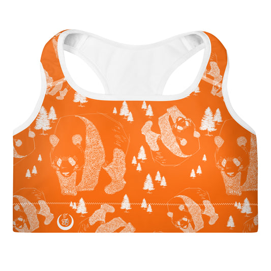 Panda Pattern Padded Sports Bra --- Cheerful Orange