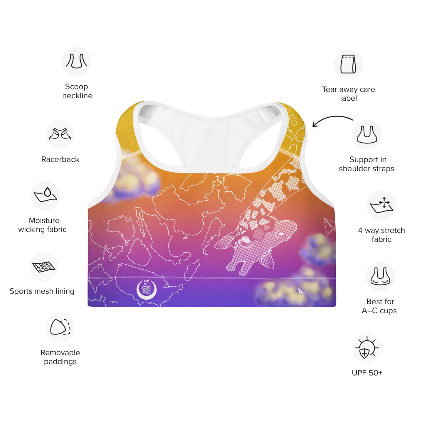 Countries Giraffe Padded Sports Bra --- Sunset