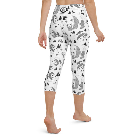 Panda Pattern Yoga Capri Leggings | Pure White