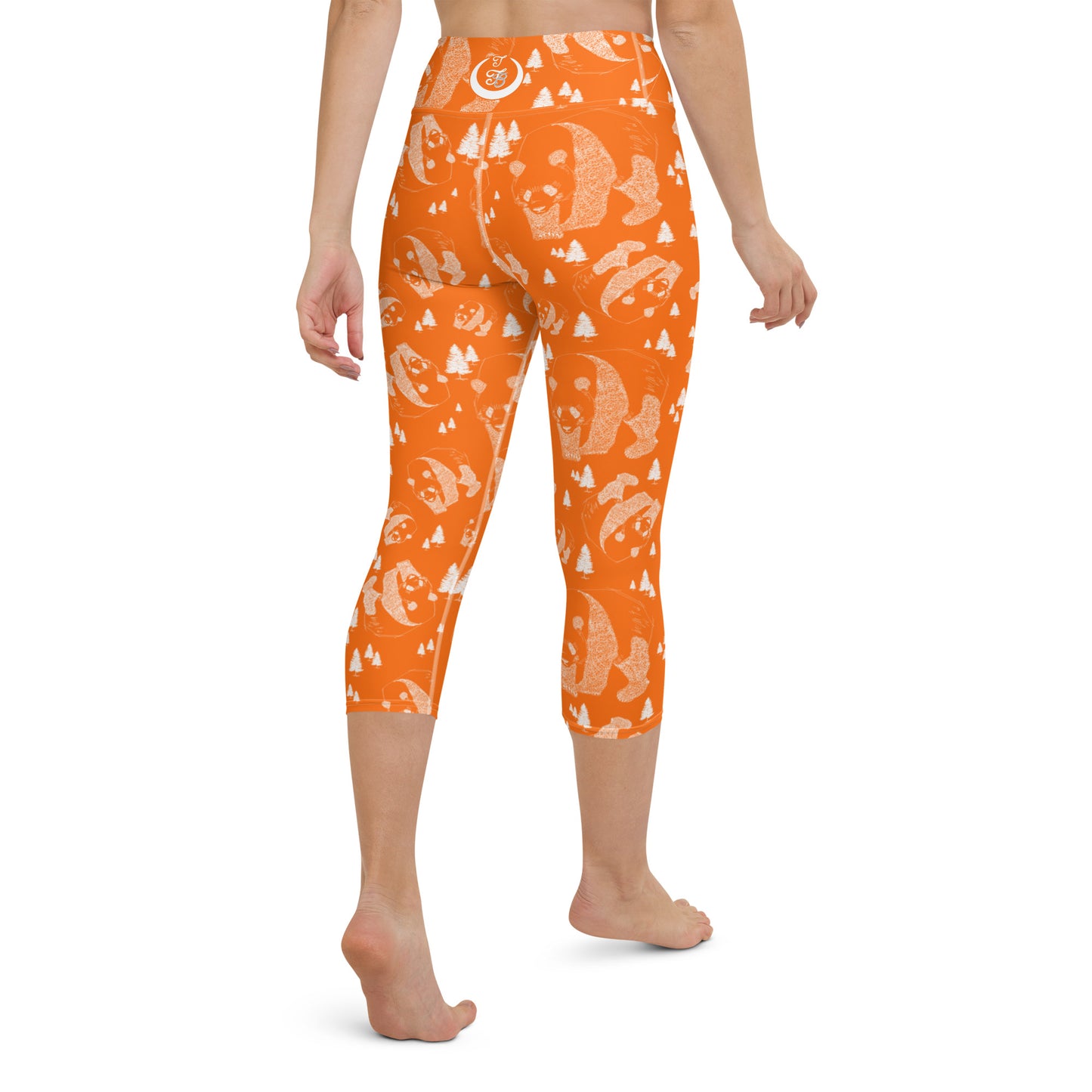 Panda Pattern Yoga Capri Leggings --- Cheerful Orange
