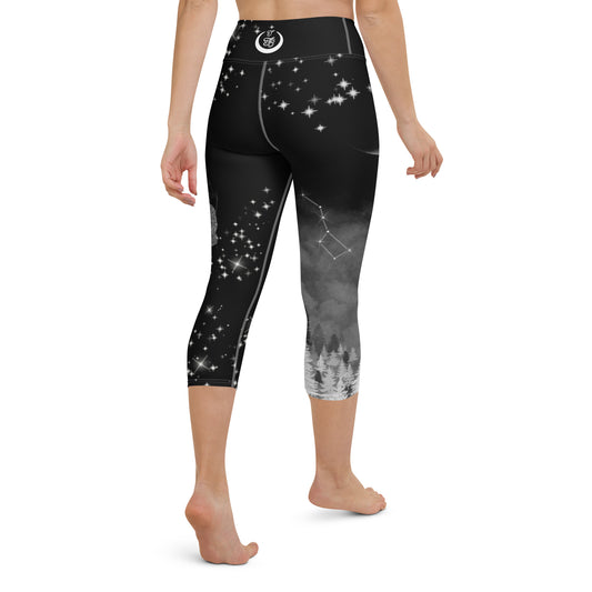 Galaxy Panda Yoga Capri Leggings | Cosmic Black