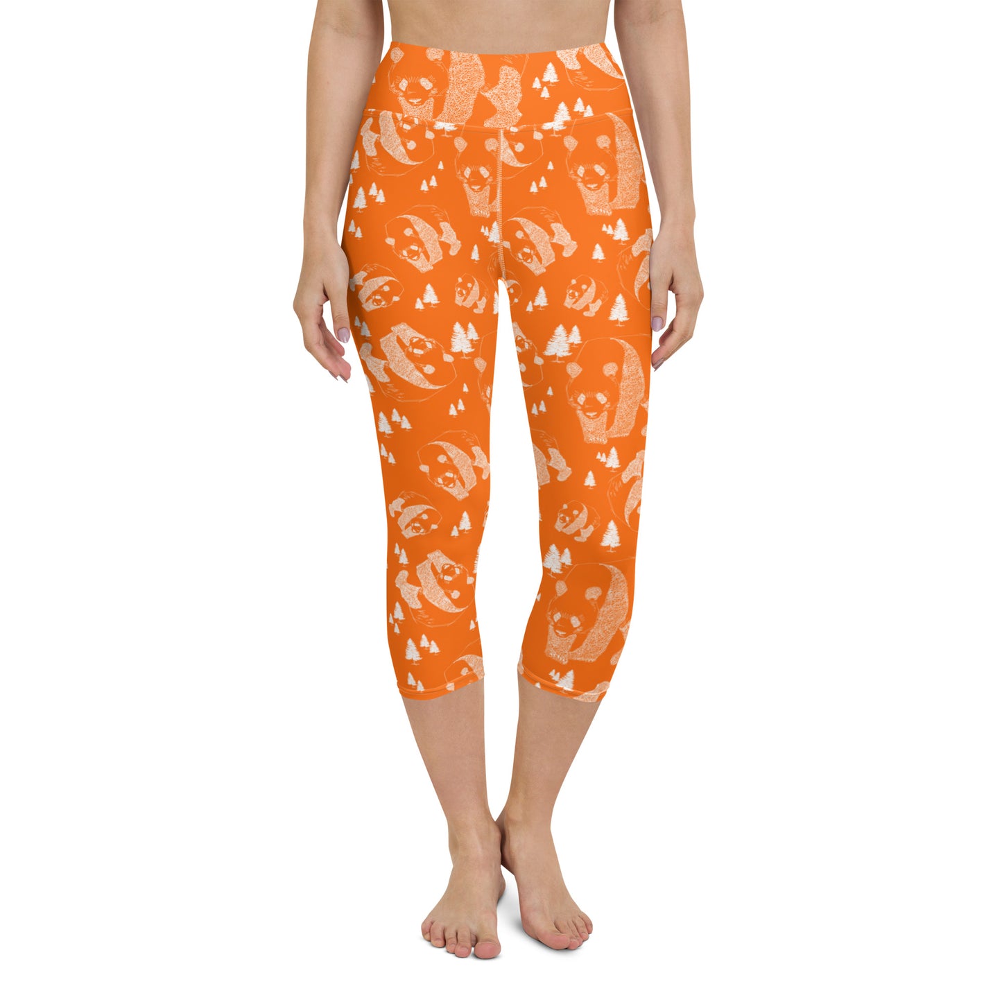 Panda Pattern Yoga Capri Leggings --- Cheerful Orange