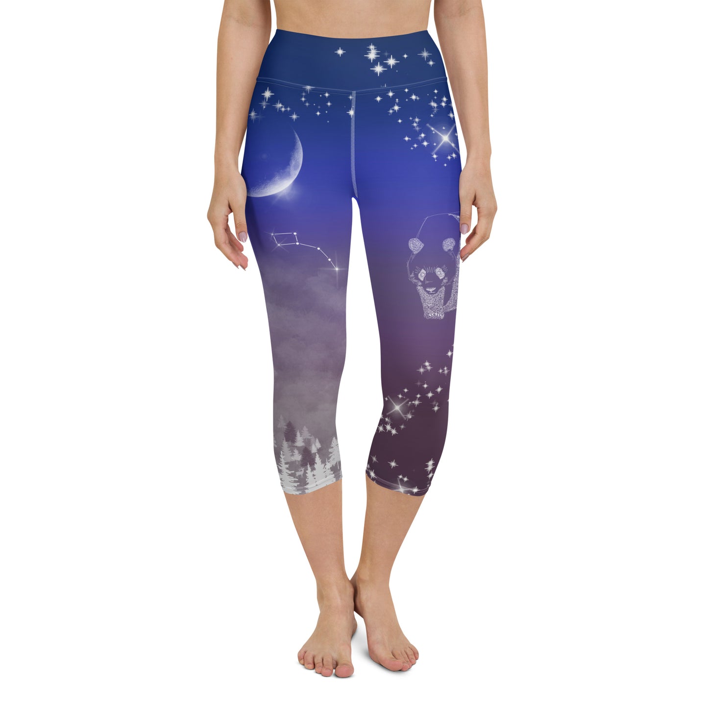 Galaxy Panda Yoga Capri Leggings --- Magical Purple