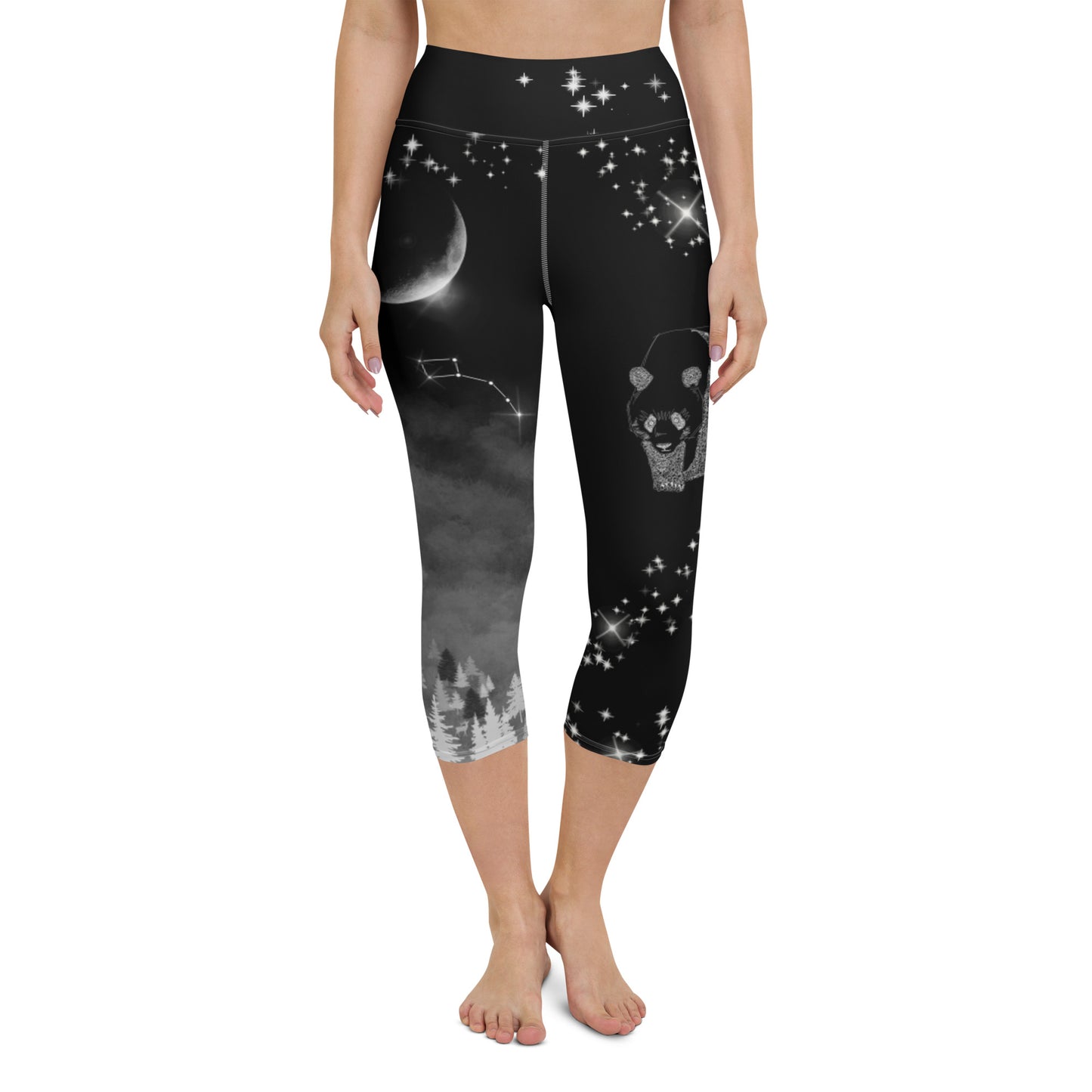 Galaxy Panda Yoga Capri Leggings --- Mysterious Black