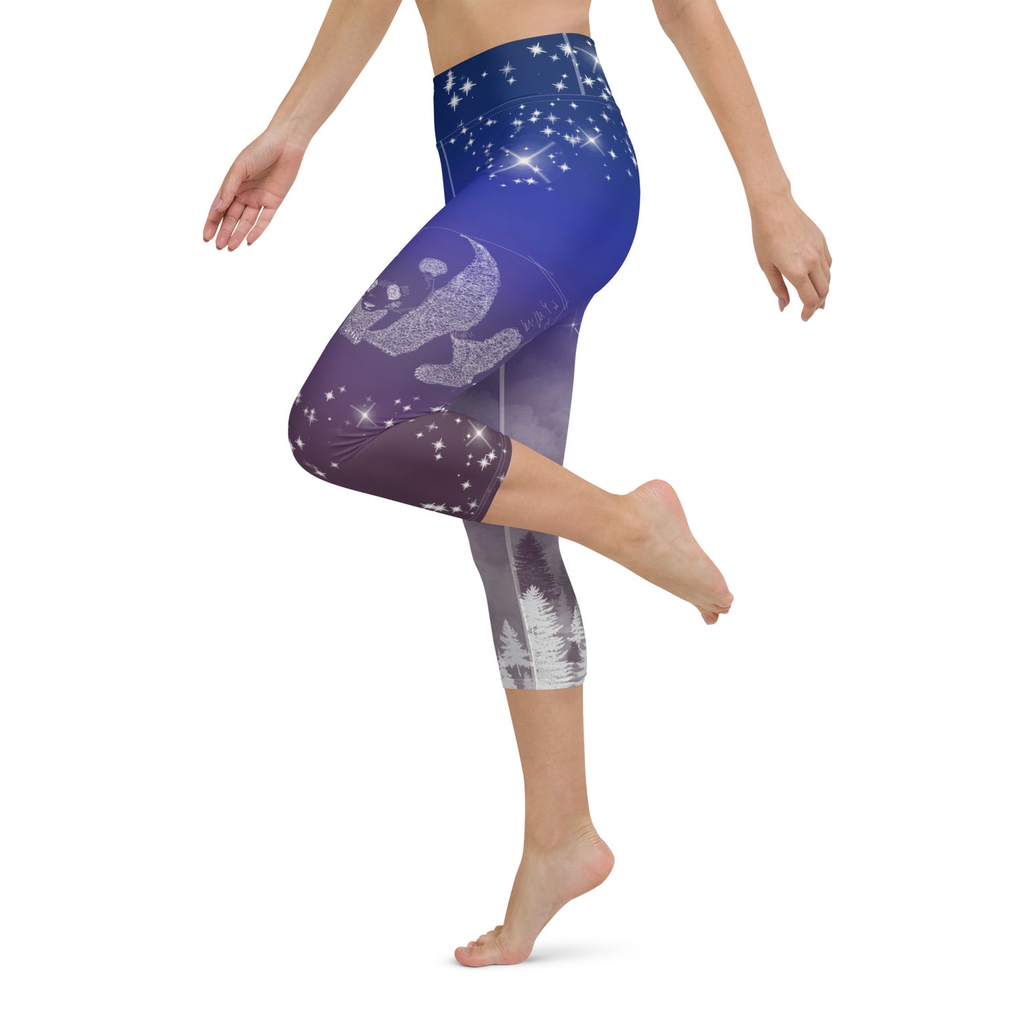 Galaxy Panda Yoga Capri Leggings --- Magical Purple