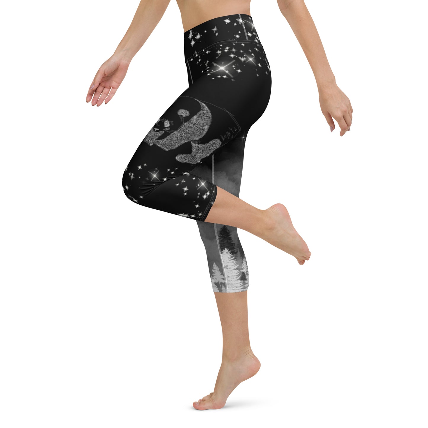 Galaxy Panda Yoga Capri Leggings --- Mysterious Black