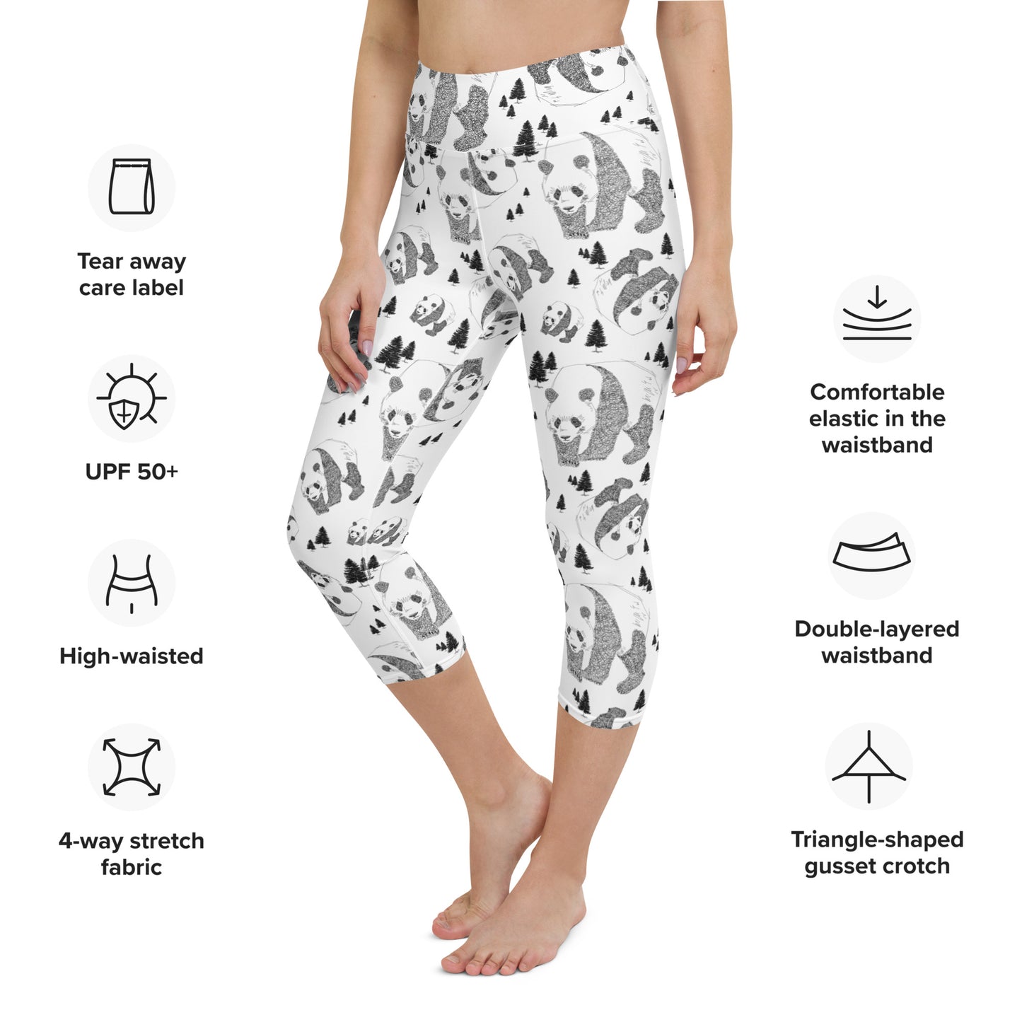 Panda Pattern Yoga Capri Leggings --- Pure White