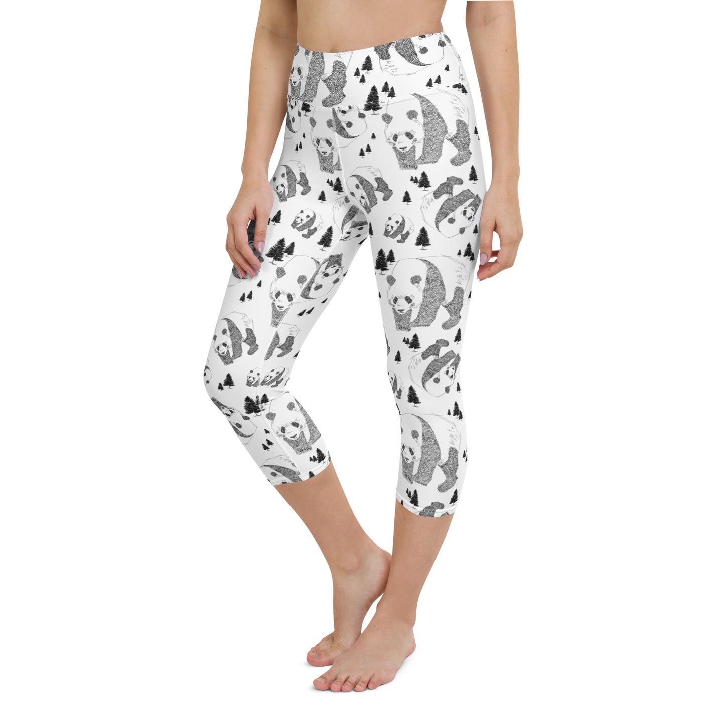 Panda Pattern Yoga Capri Leggings --- Pure White