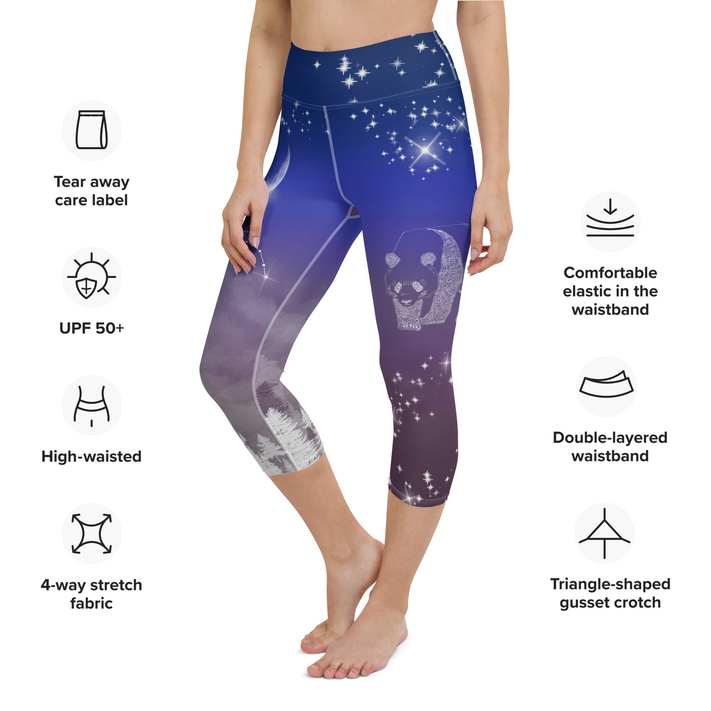 Galaxy Panda Yoga Capri Leggings --- Magical Purple