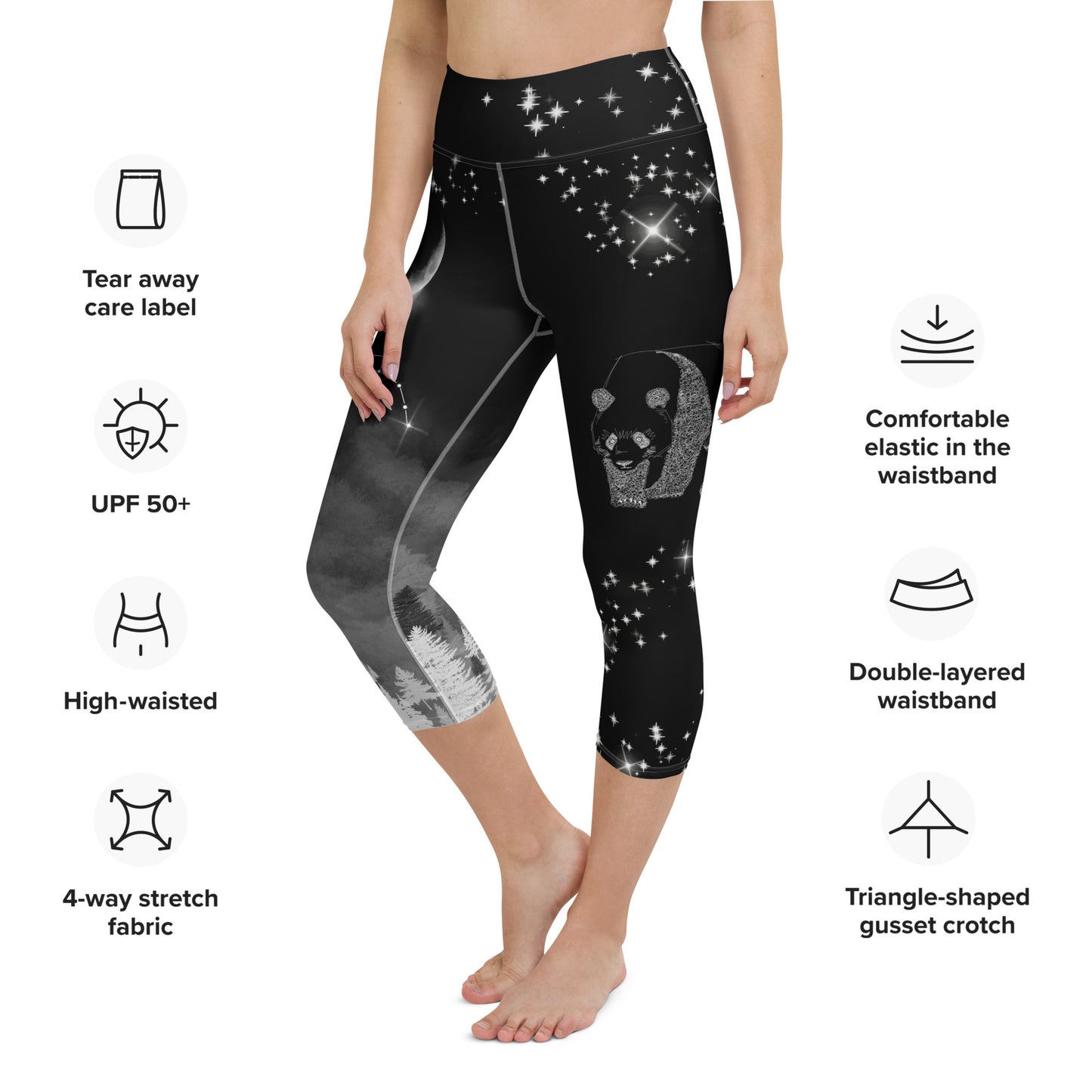 Galaxy Panda Yoga Capri Leggings --- Mysterious Black