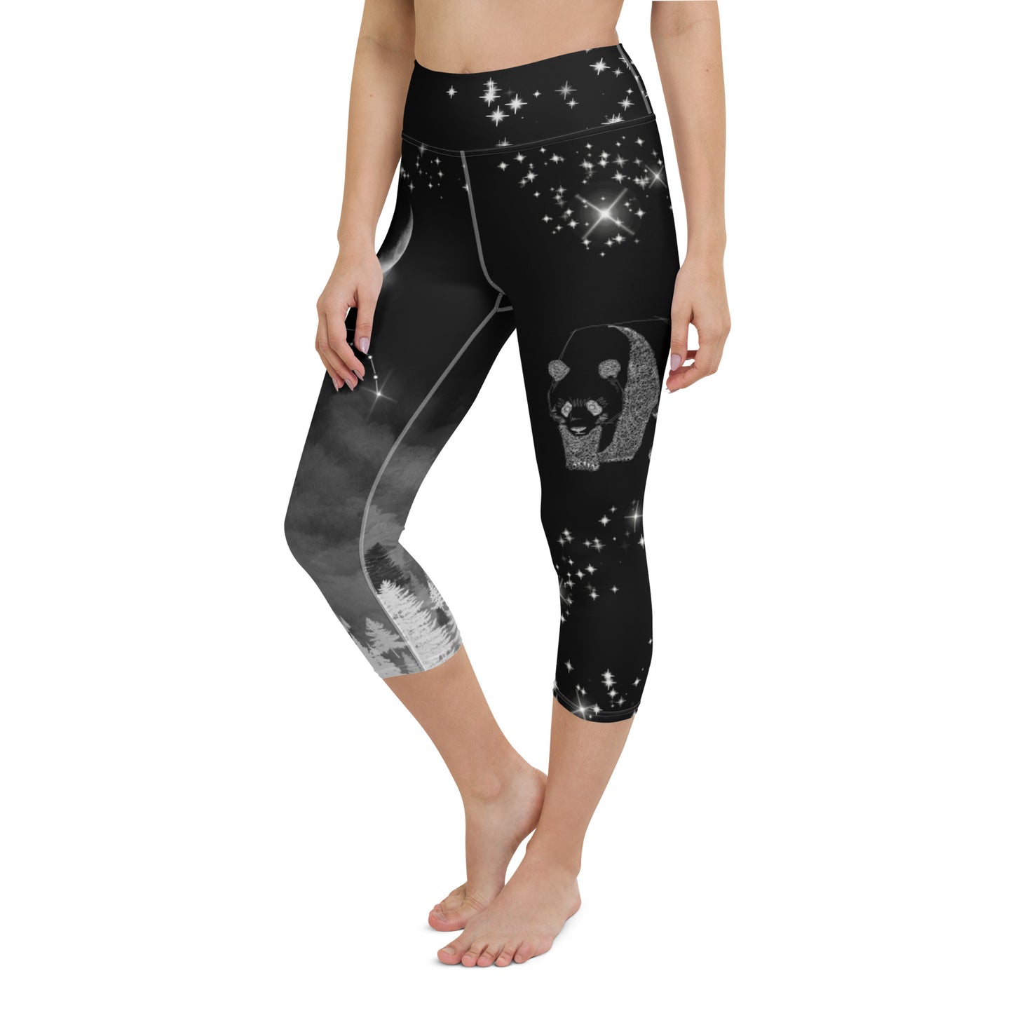 Galaxy Panda Yoga Capri Leggings --- Mysterious Black