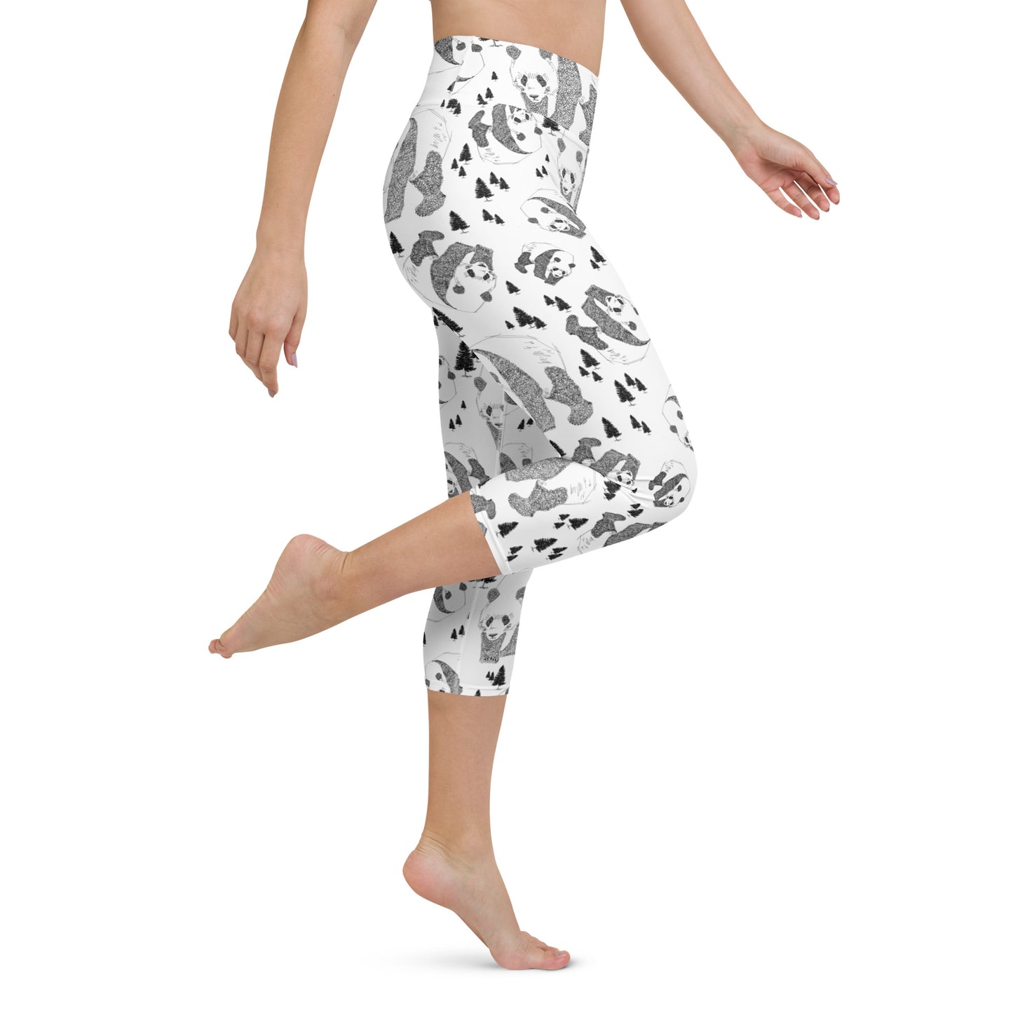Panda Pattern Yoga Capri Leggings --- Pure White
