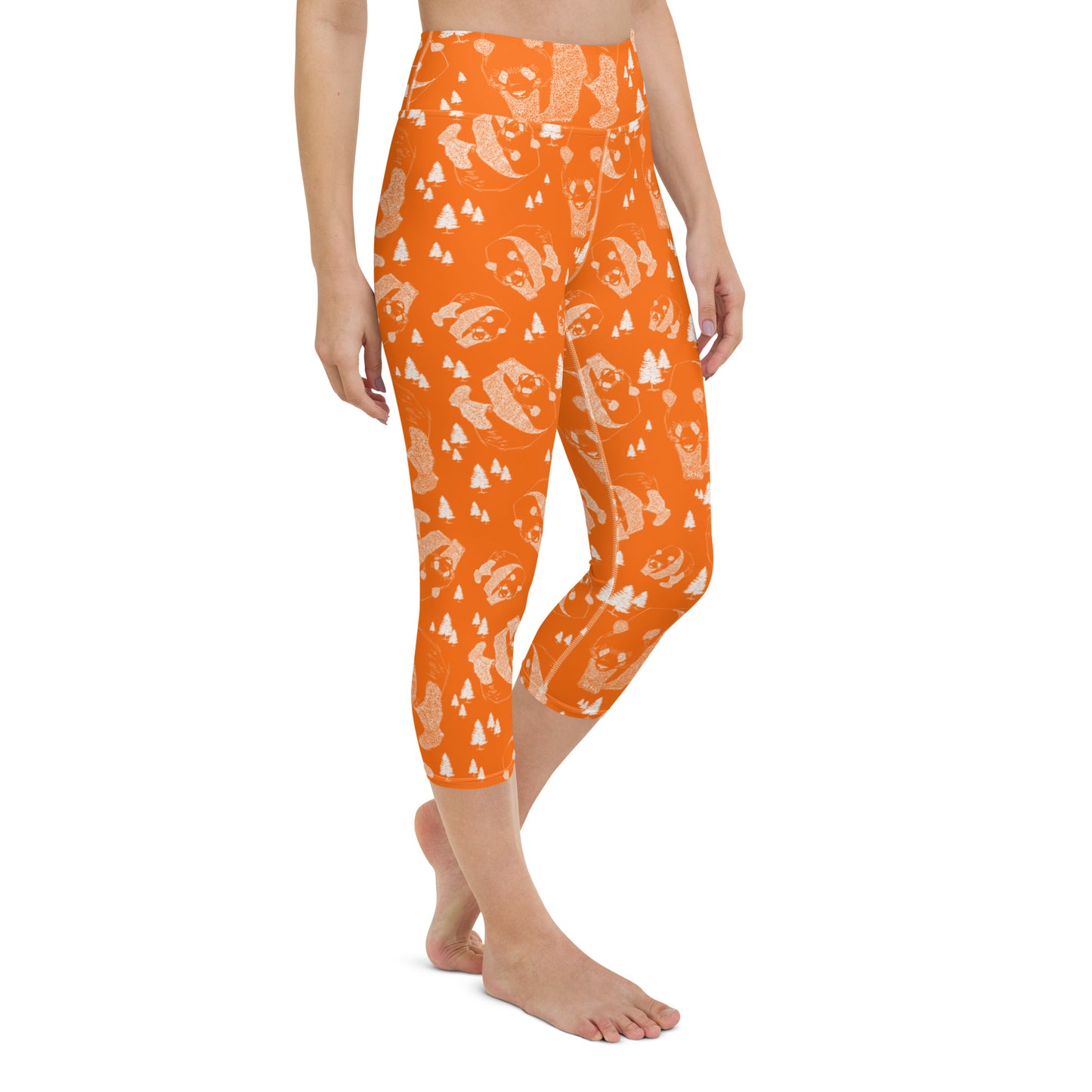 Panda Pattern Yoga Capri Leggings --- Cheerful Orange