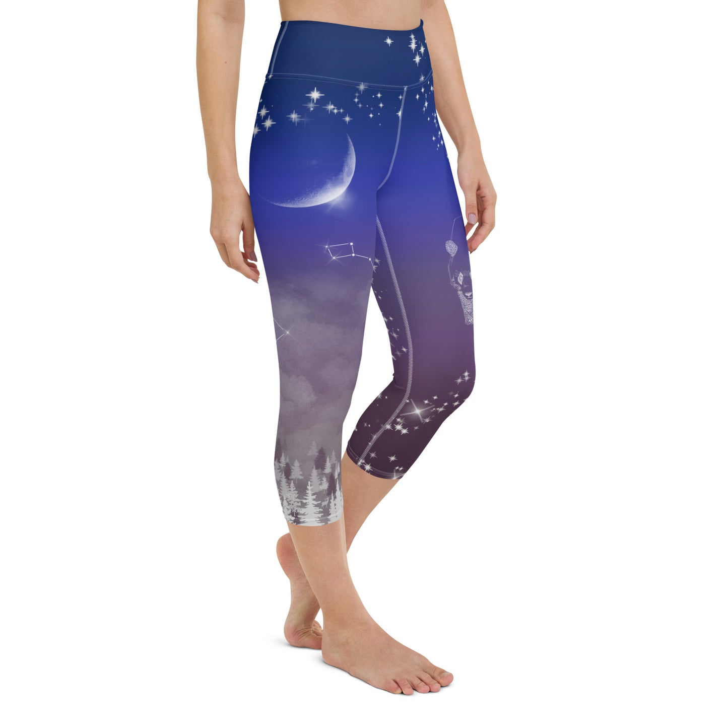 Galaxy Panda Yoga Capri Leggings --- Magical Purple