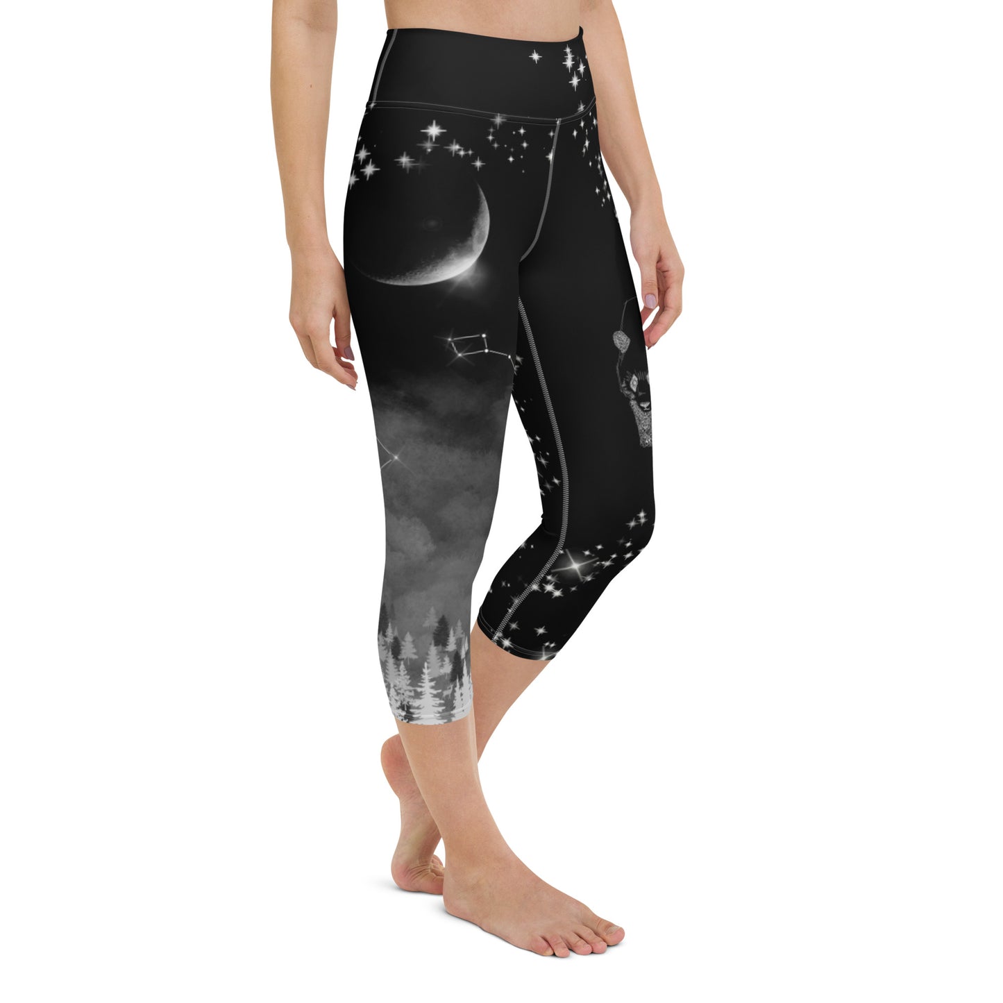 Galaxy Panda Yoga Capri Leggings --- Mysterious Black