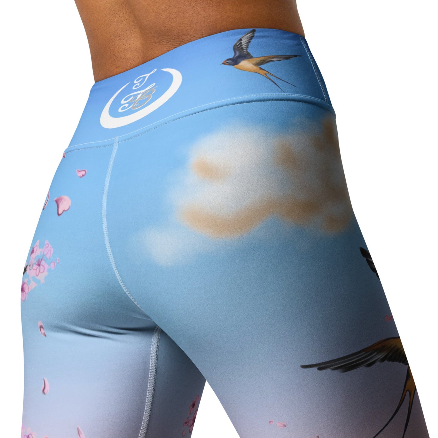 Swallow Cherry Blossom Yoga Leggings --- Sunrise