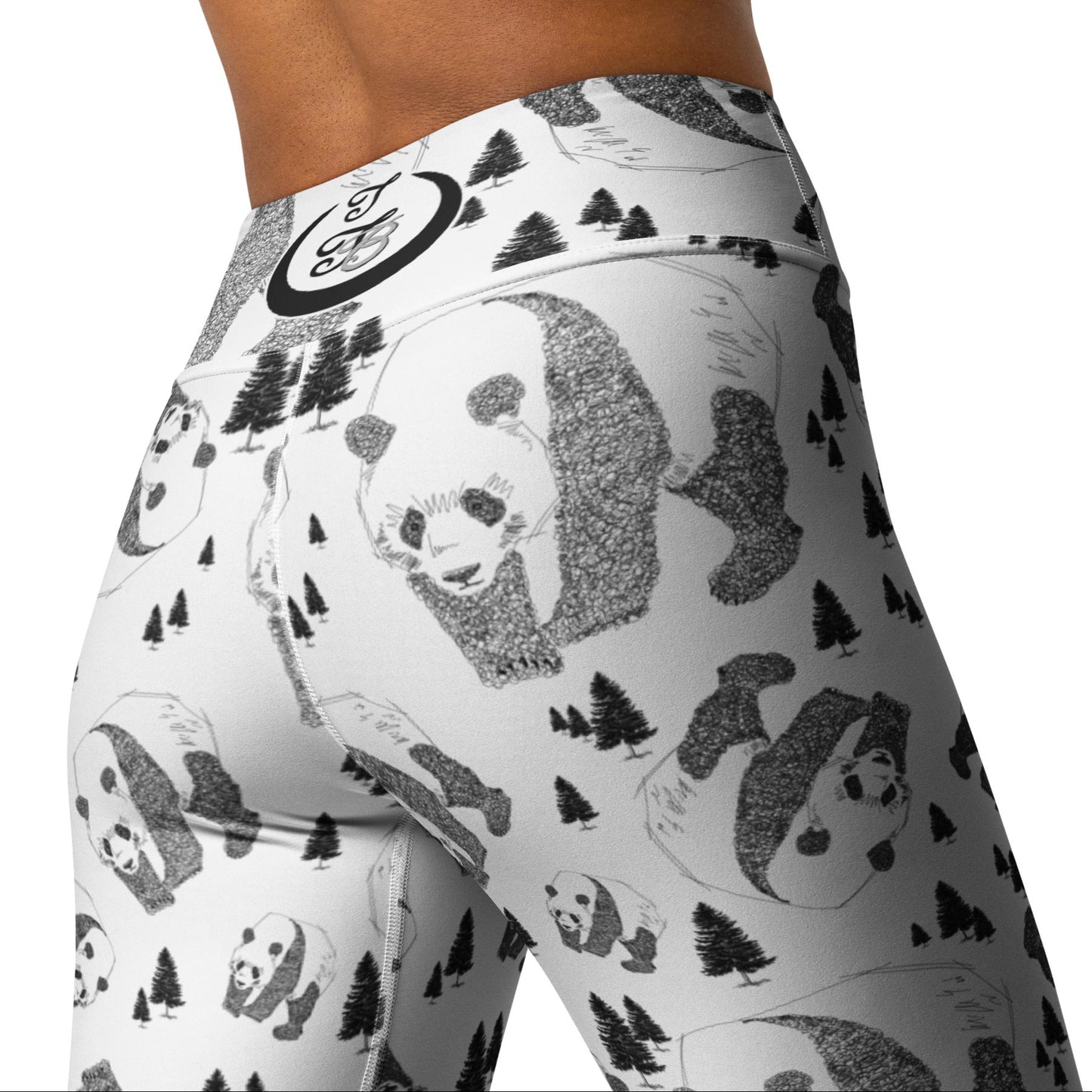 Panda Pattern Yoga Leggings --- Pure White
