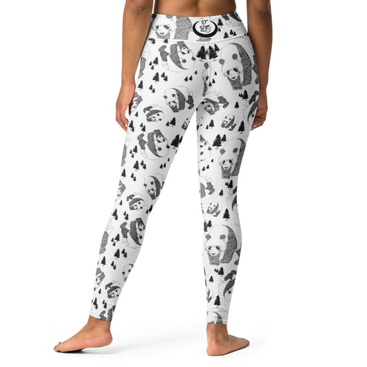 Panda Pattern Yoga Leggings | Pure White