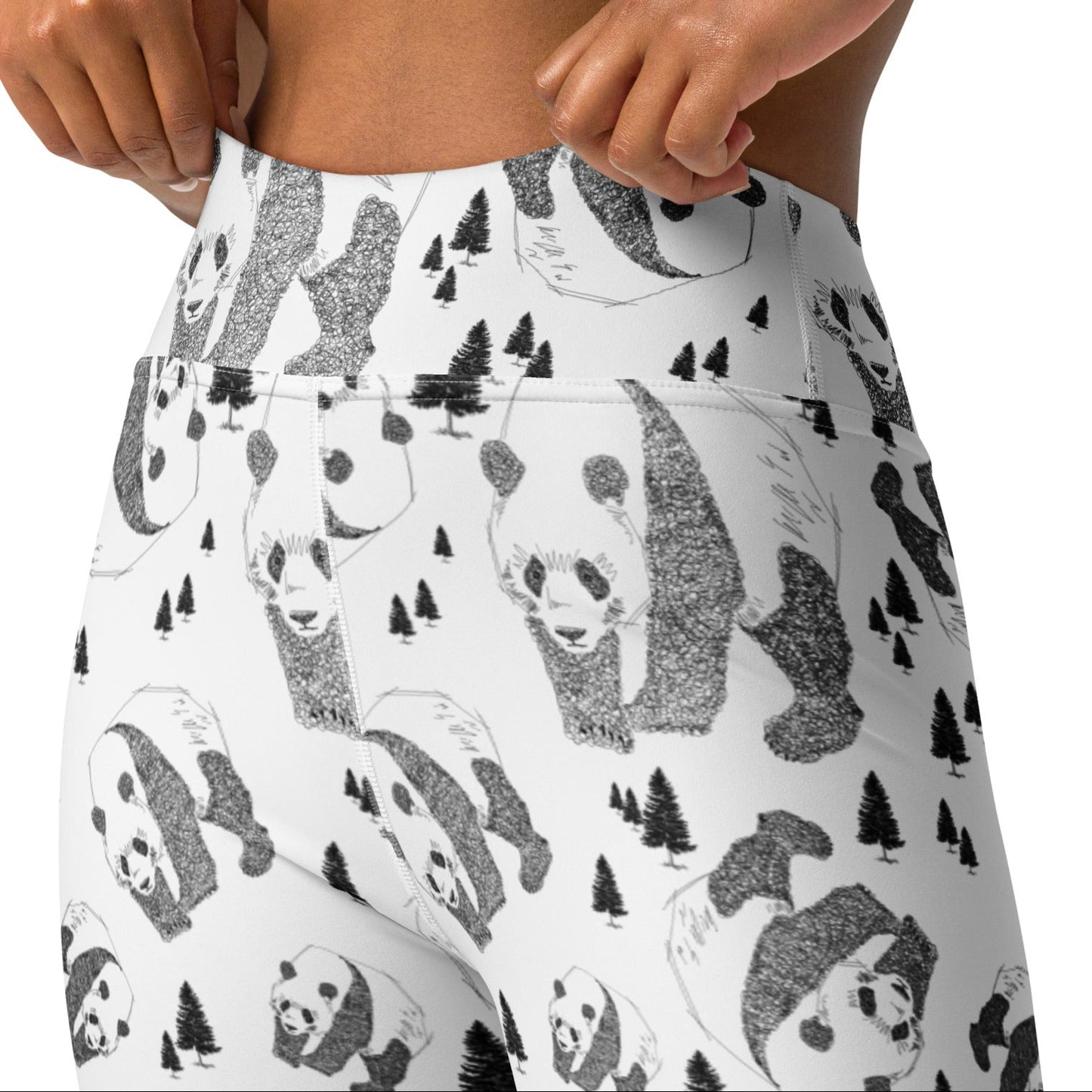 Panda Pattern Yoga Leggings --- Pure White