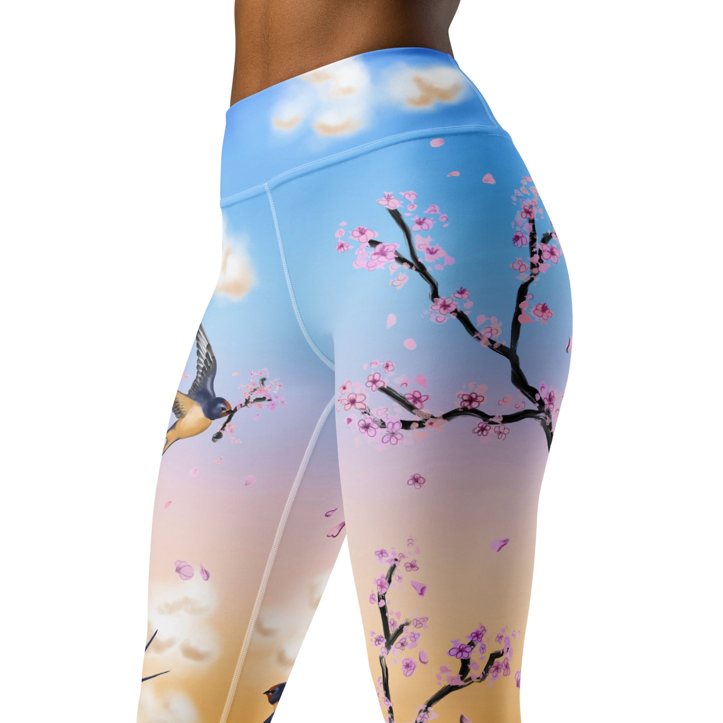 Swallow Cherry Blossom Yoga Leggings --- Sunrise