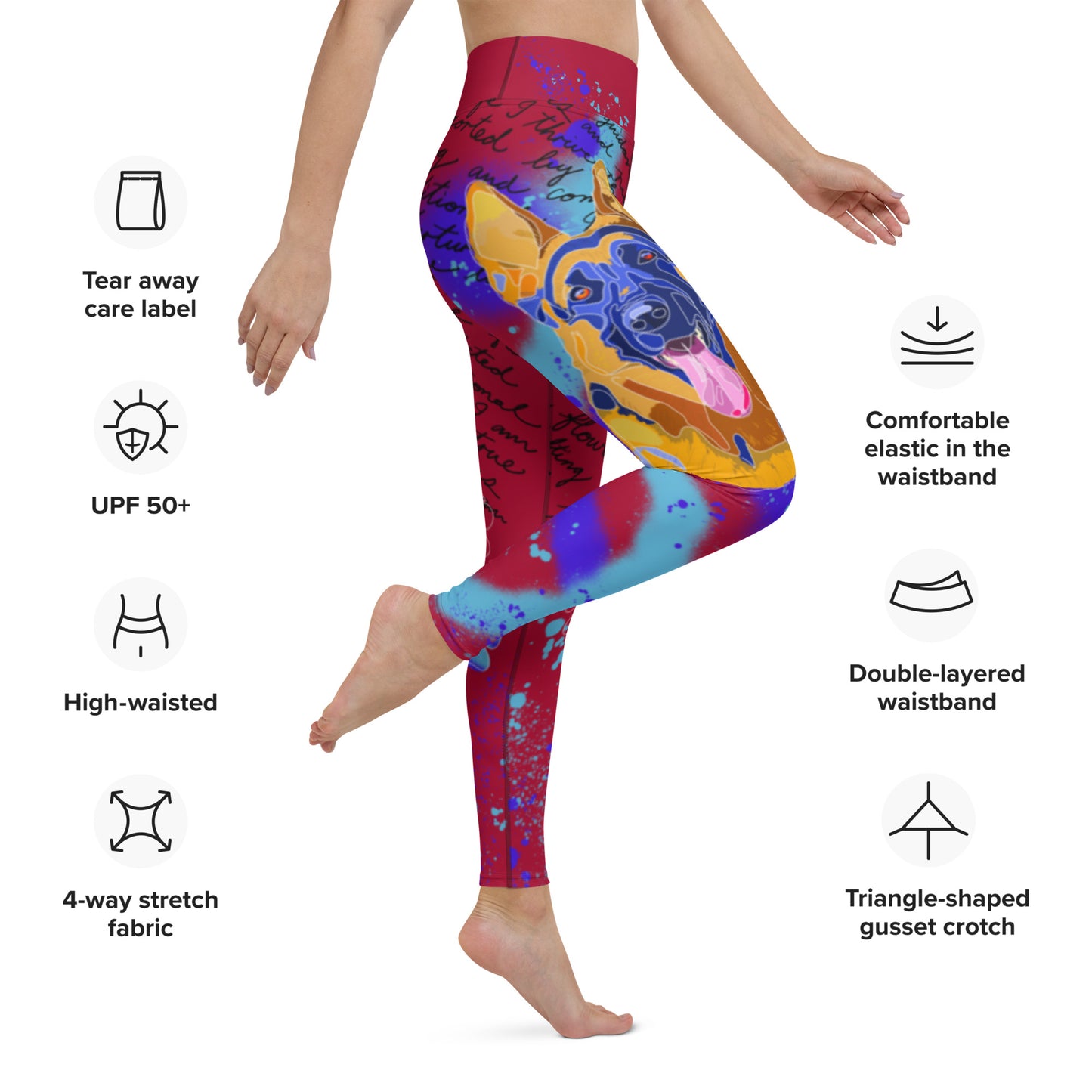 Pure Love German Shepherd Yoga Leggings --- Fiery Red