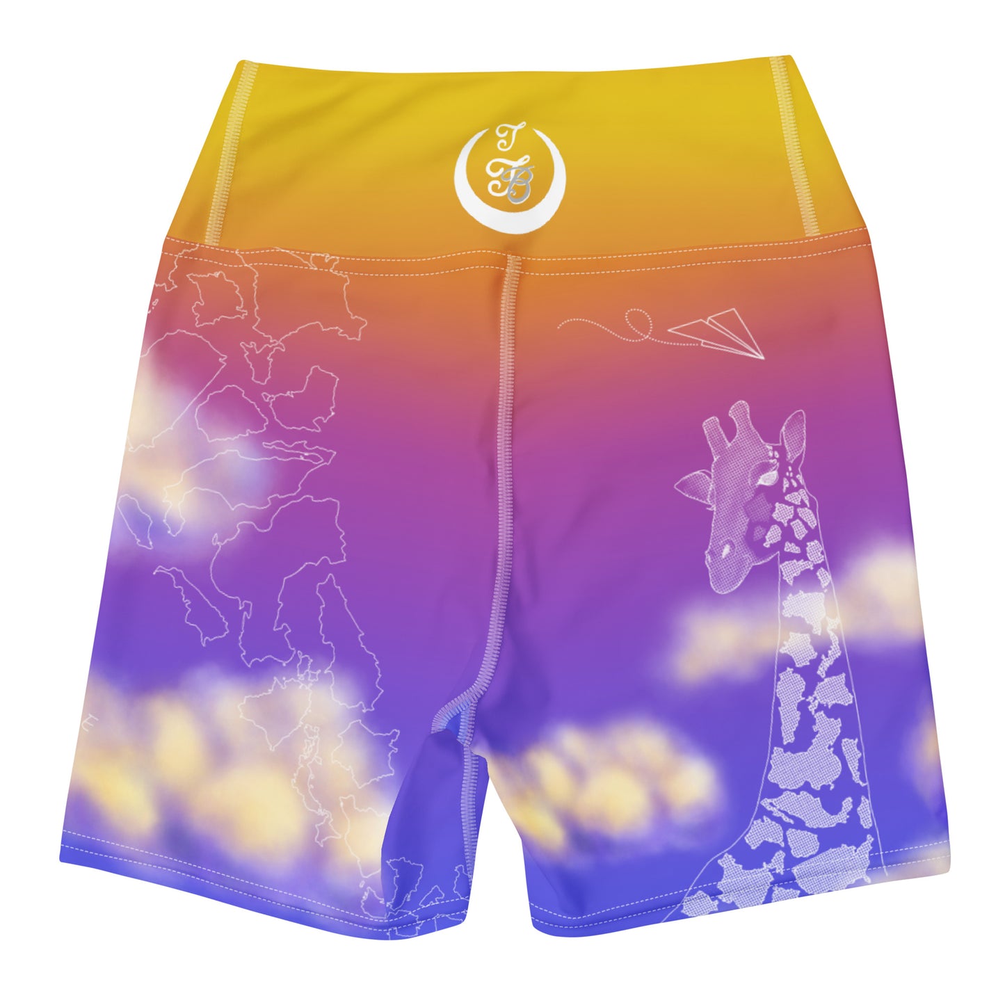Countries Giraffe Yoga Shorts --- Sunset