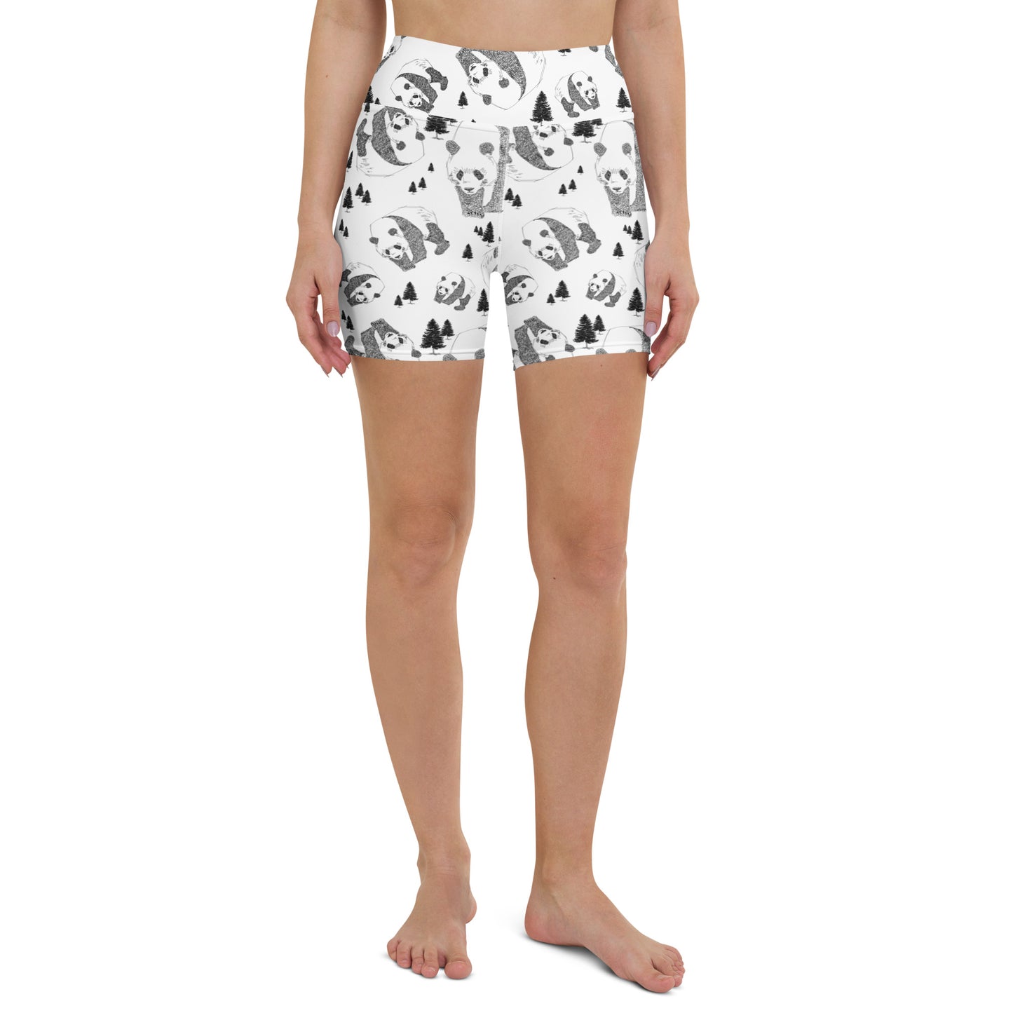 Panda Pattern Yoga Shorts --- Pure White