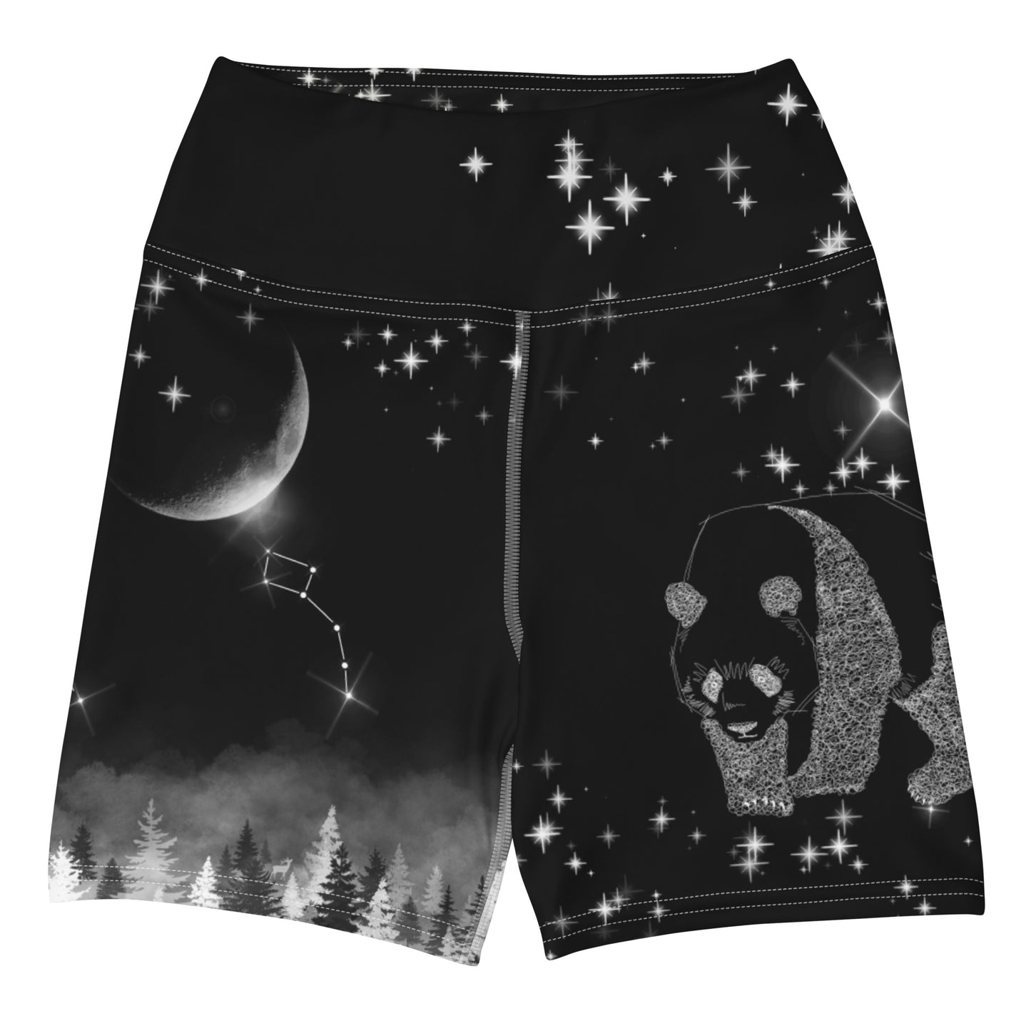 Galaxy Panda Yoga Shorts --- Jet Black