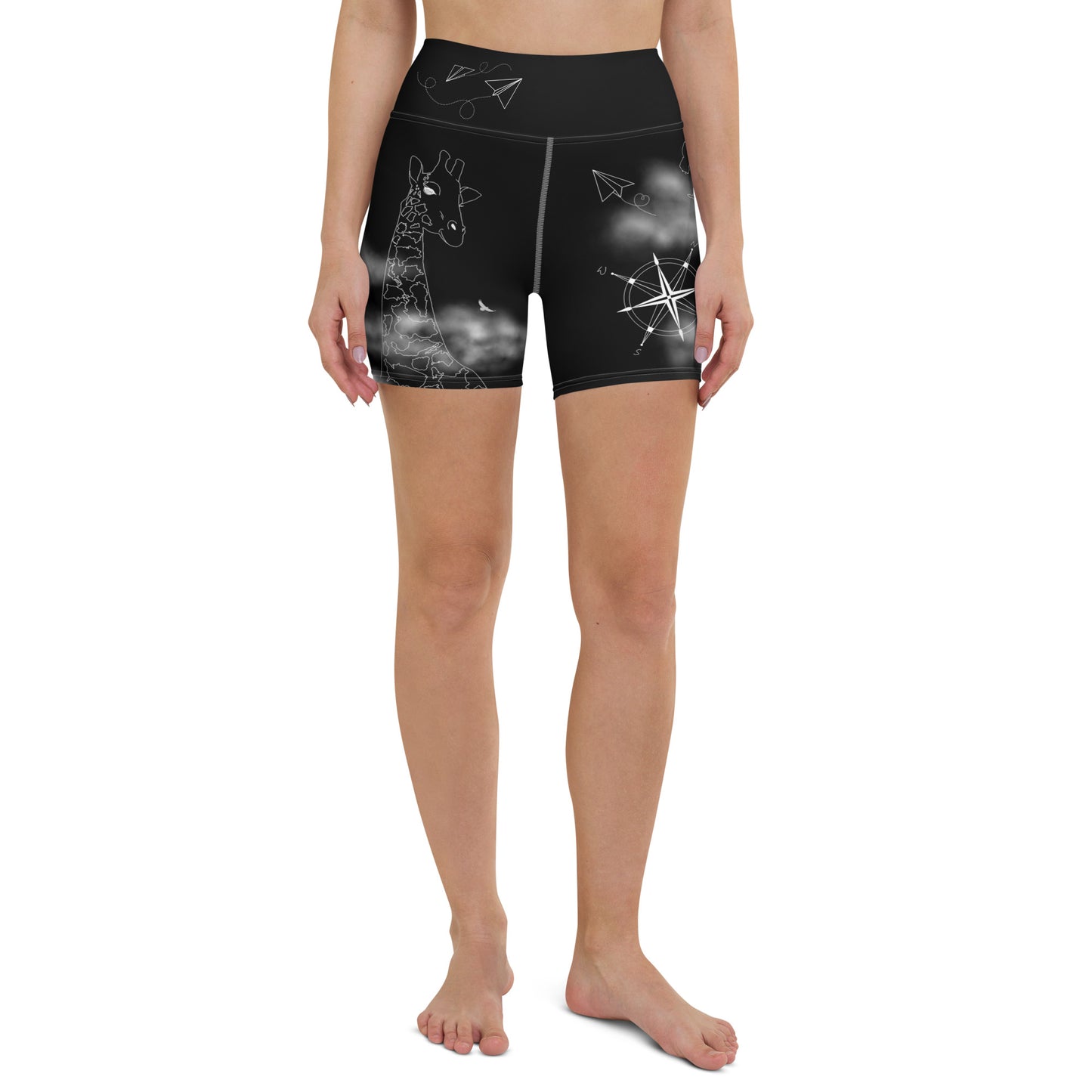 Countries Giraffe Yoga Shorts --- Jet Black